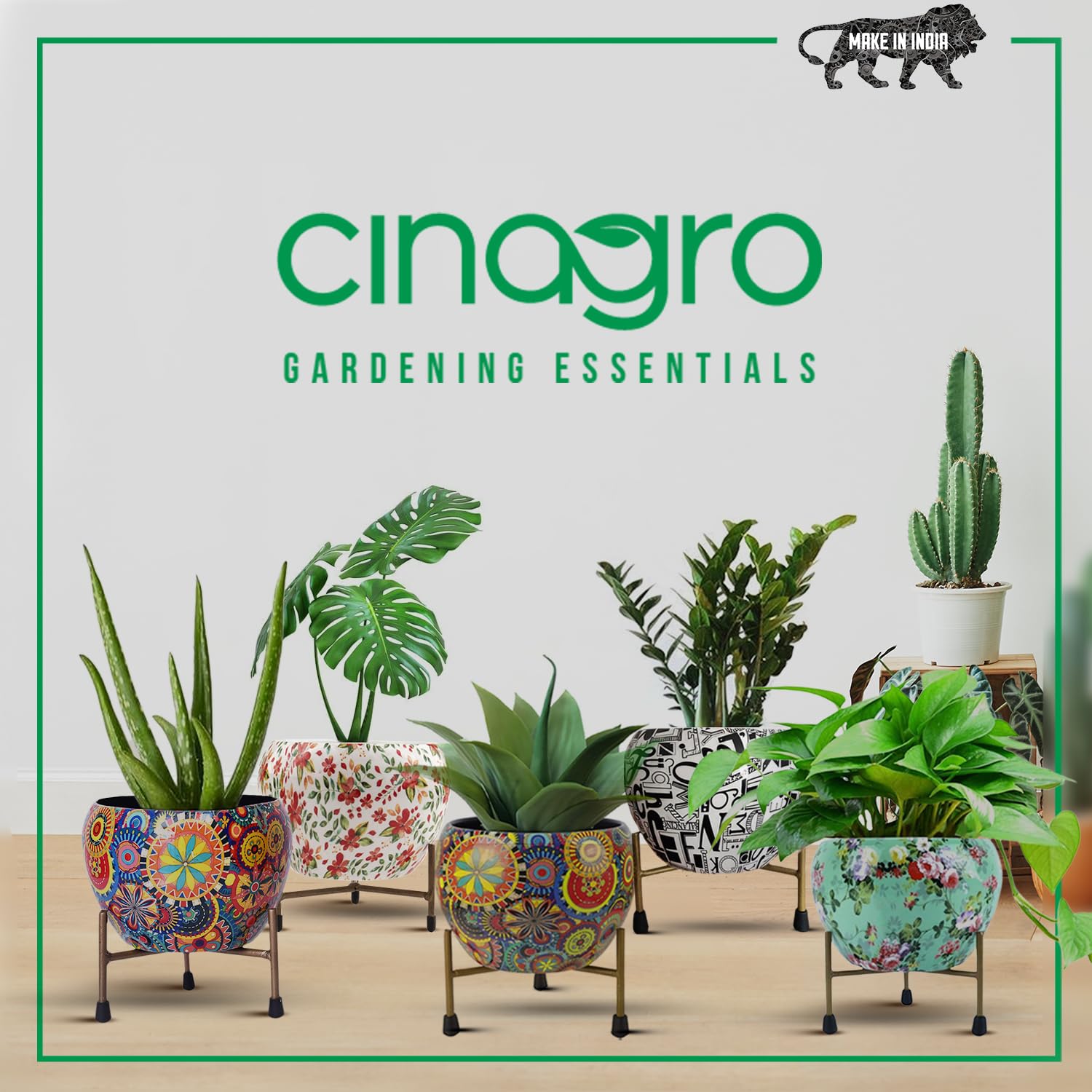 CINAGRO Metal Flower Vase Planter Pot with Iron Stand, Pots for Plants, Plant Pots for Home Decoration, Succulent Pot, Indoor Planter Garden Decor (Size: 6X6 inch) Style: Mandala Fusion Spectrum - Image 6