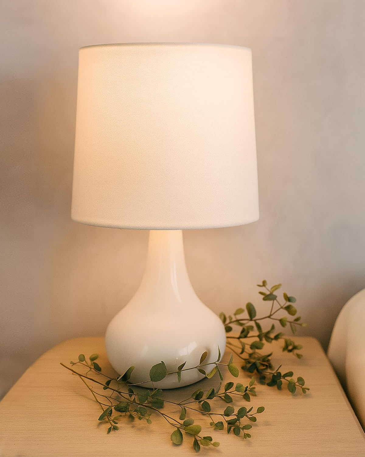 Homesake® Modern Small Ceramic Table Lamp, Warm Light Classic Bedside Desk lamp for Living Room Bedroom Dining, Restaurant, Farmhouse Nightstand Study Lamps with Fabric Shade (White) - Image 10