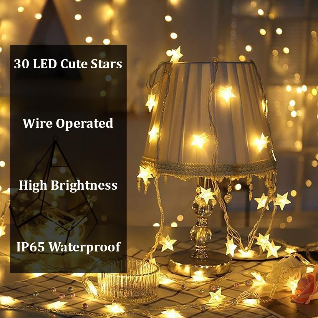 fizzytech Fairy Lights for Room Decoration – 8 Meter 30-LED Warm-White Star String Lights, Plug-in Decorative Lighting for Bedroom, Indoor & Outdoor Décor Use Diwali Christmas - Image 4