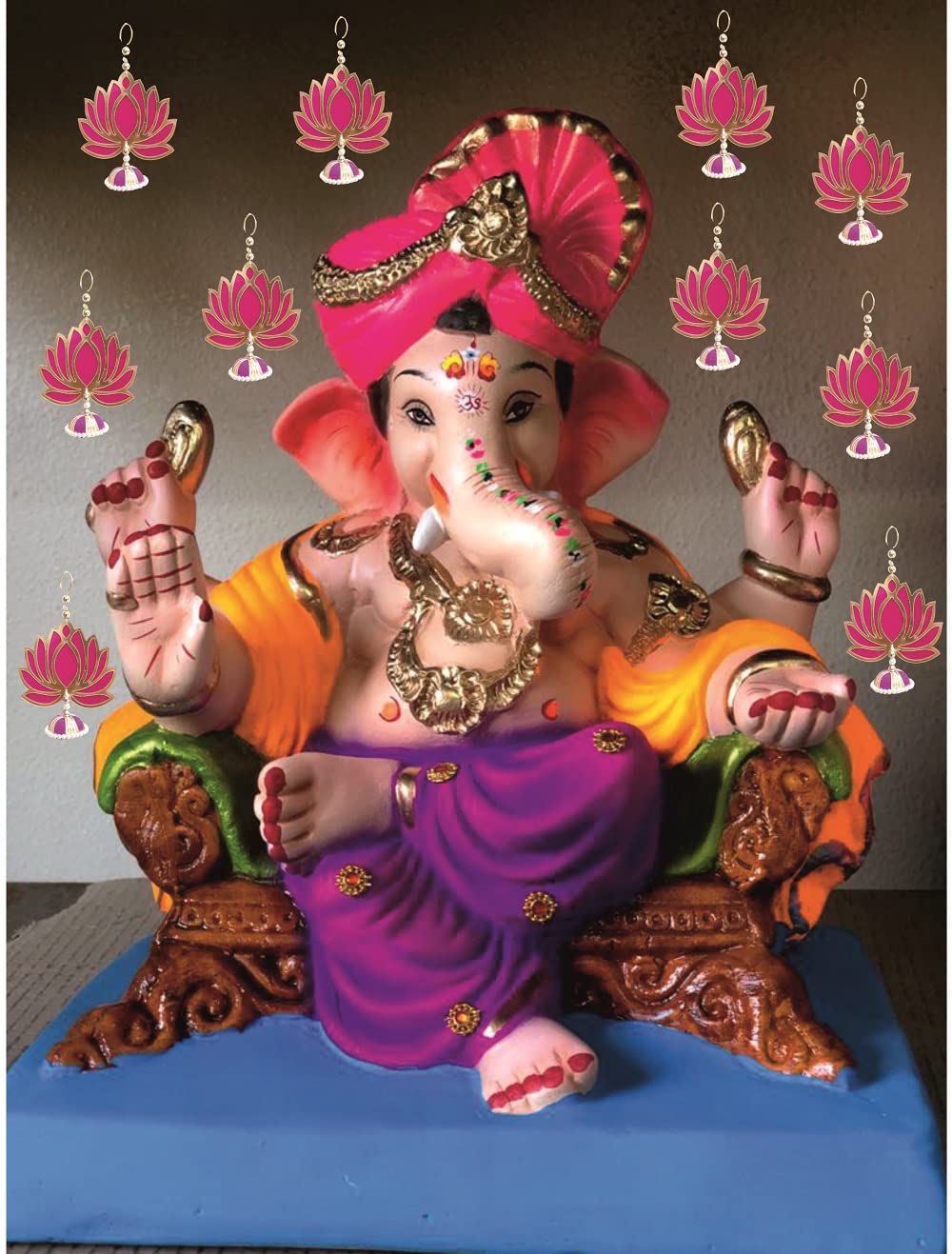 VRB Dec Acrylic TM Pack of 6 Pcs Lotus Hangings for Decoration | Pooja Room Temple | Diwali | Wedding & All Festival | Pink - Image 3