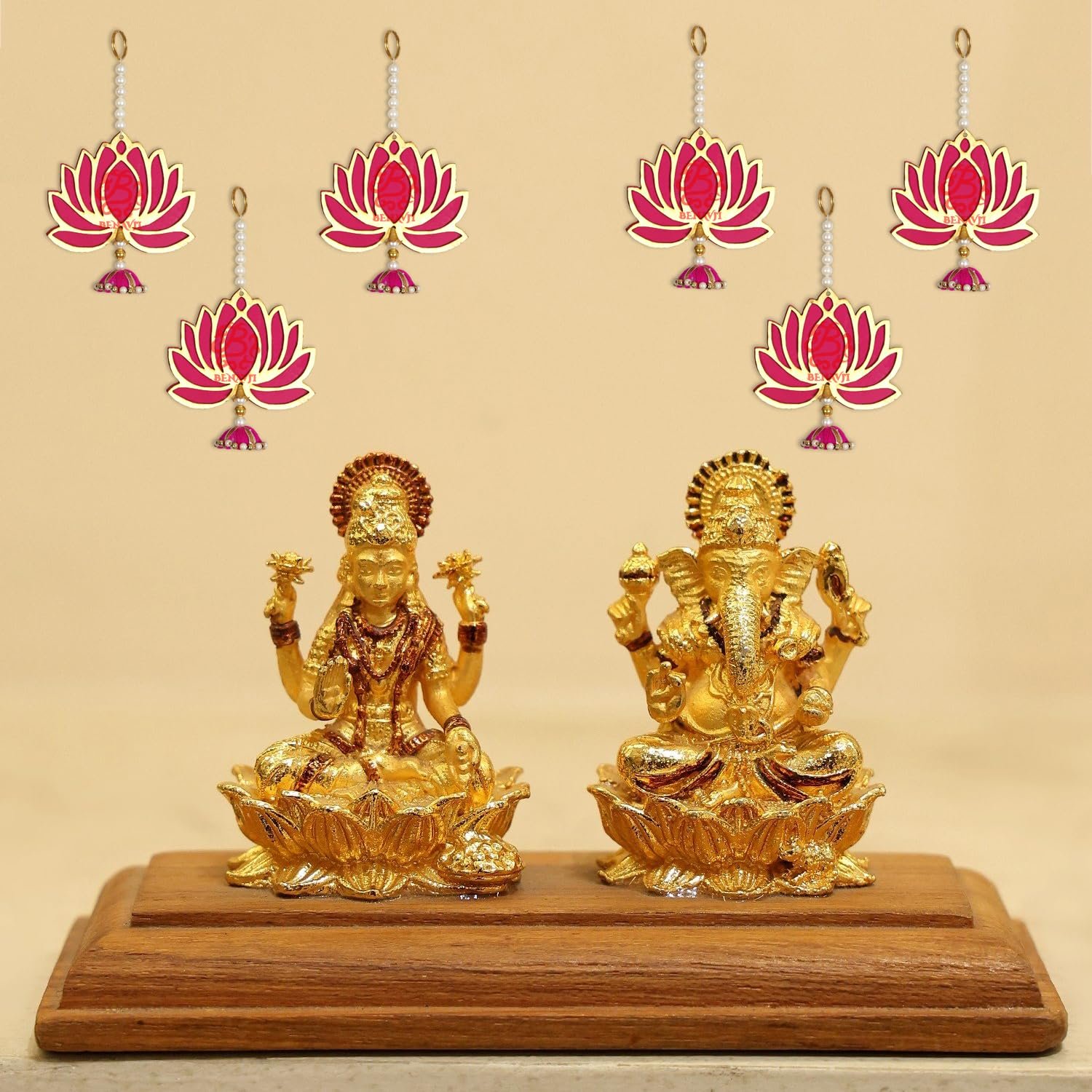 BENAVJI Presents Handmade MDF Wood Lotus Hangings Jhumki Style for Diwali Home Decor Temples Mandir Pooja Rooms All Festival Decorations Pink Color Lotus Pack of 6 - Image 6