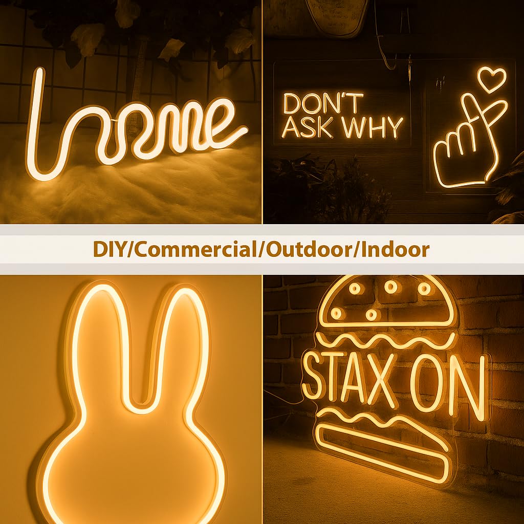 Gesto 16.4 Feet Neon LED Strip Light with 12V Adapter | Cuttable Flexible Waterproof Rope Light for Wall Decor,Indoor & Outdoor Decoration,Custom Names,Signage & Diwali Decorative Lighting-Warm White - Image 6