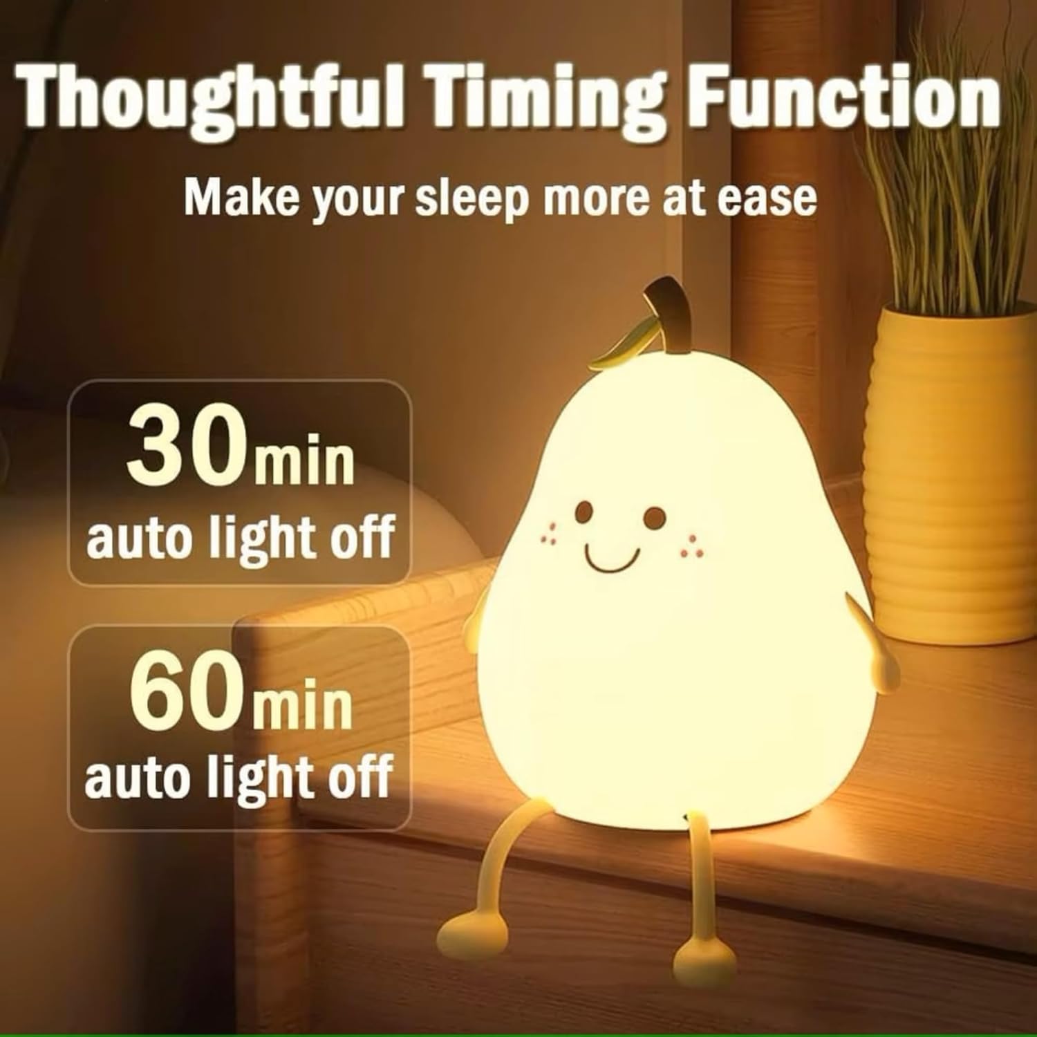 Pears Silicone Night Lamp – Cute Soft LED Bedside Light for Kids Room, Nursery, Christmas Gifts & Bedroom Ambience Decoration - Image 3