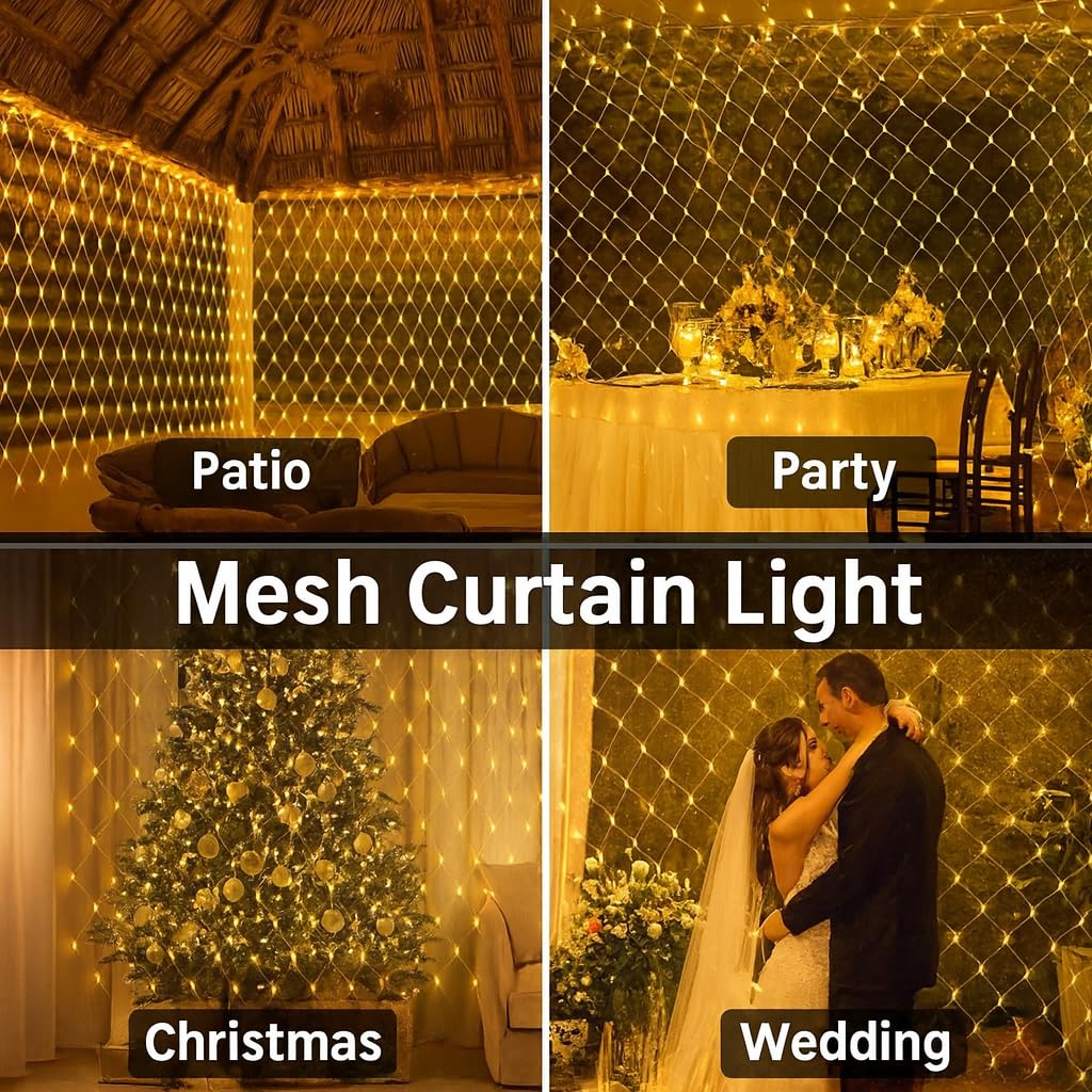 Gesto Net Mesh Lights – 200 LED Warm White Waterproof Serial String Lights with Remote & 8 Modes | Mesh Curtain Lights for Balcony,Garden,Patio,Indoor Outdoor, Diwali Decoration & Christmas (6 x 6 Ft) - Image 6