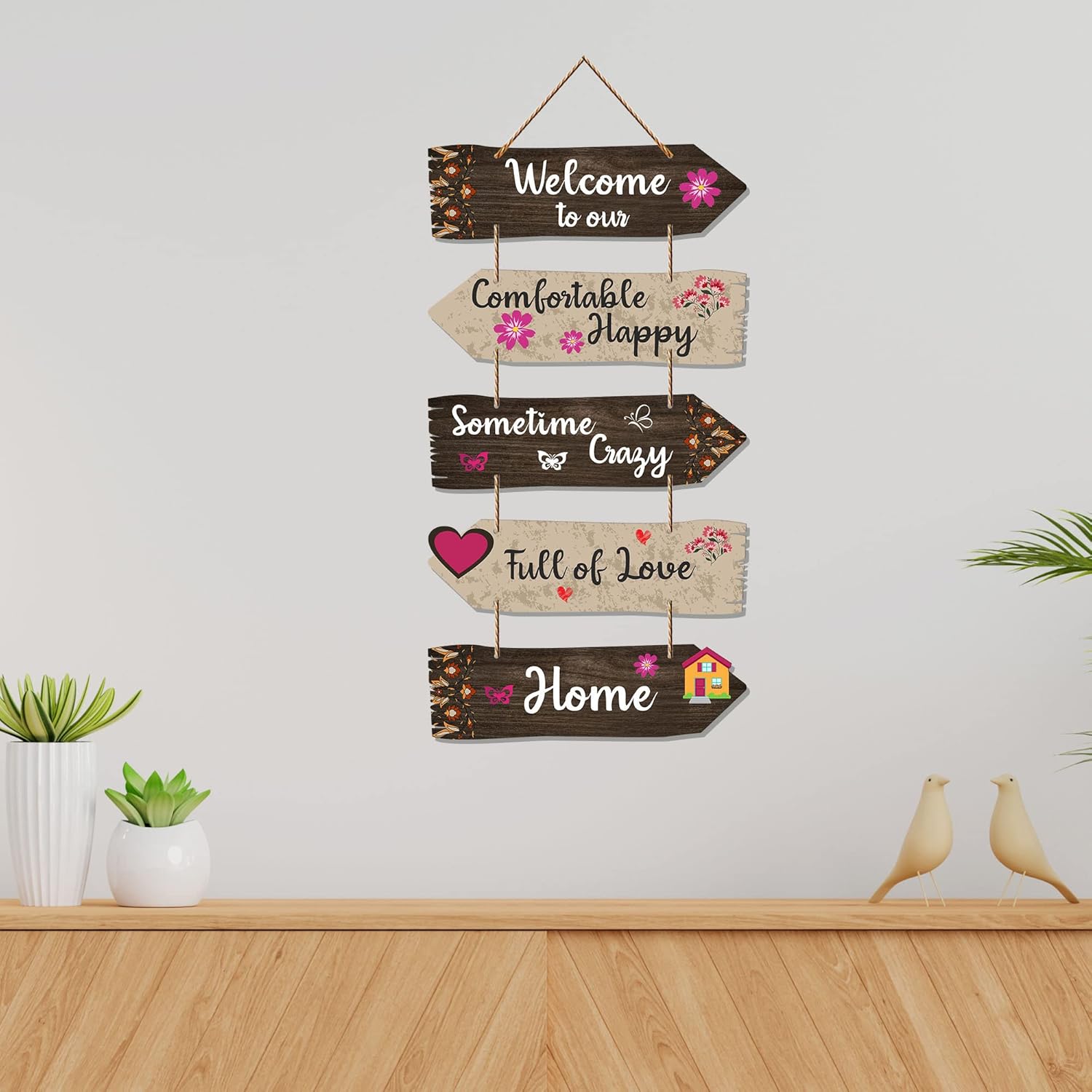 Artvibes Home Quotes Decorative Wall Art Wooden Wall Hanger For Living Room | Bedroom | Gifts | Wood Hangings For Home Decoration | Modern Decor Items | Designer Artworks (Wh 7304N), Set Of 5 - Image 4