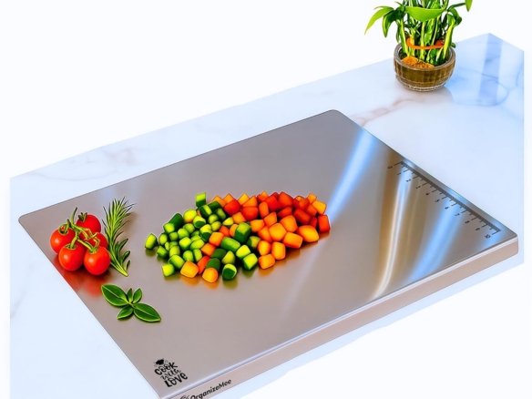 OrganizeMee Stainless Steel Worktop Platform (42 cm x 32 CM) Kitchen Cutting Board Board for Vegetables Fruits Healthy Safe Durable, Countertop (Platform Medium)