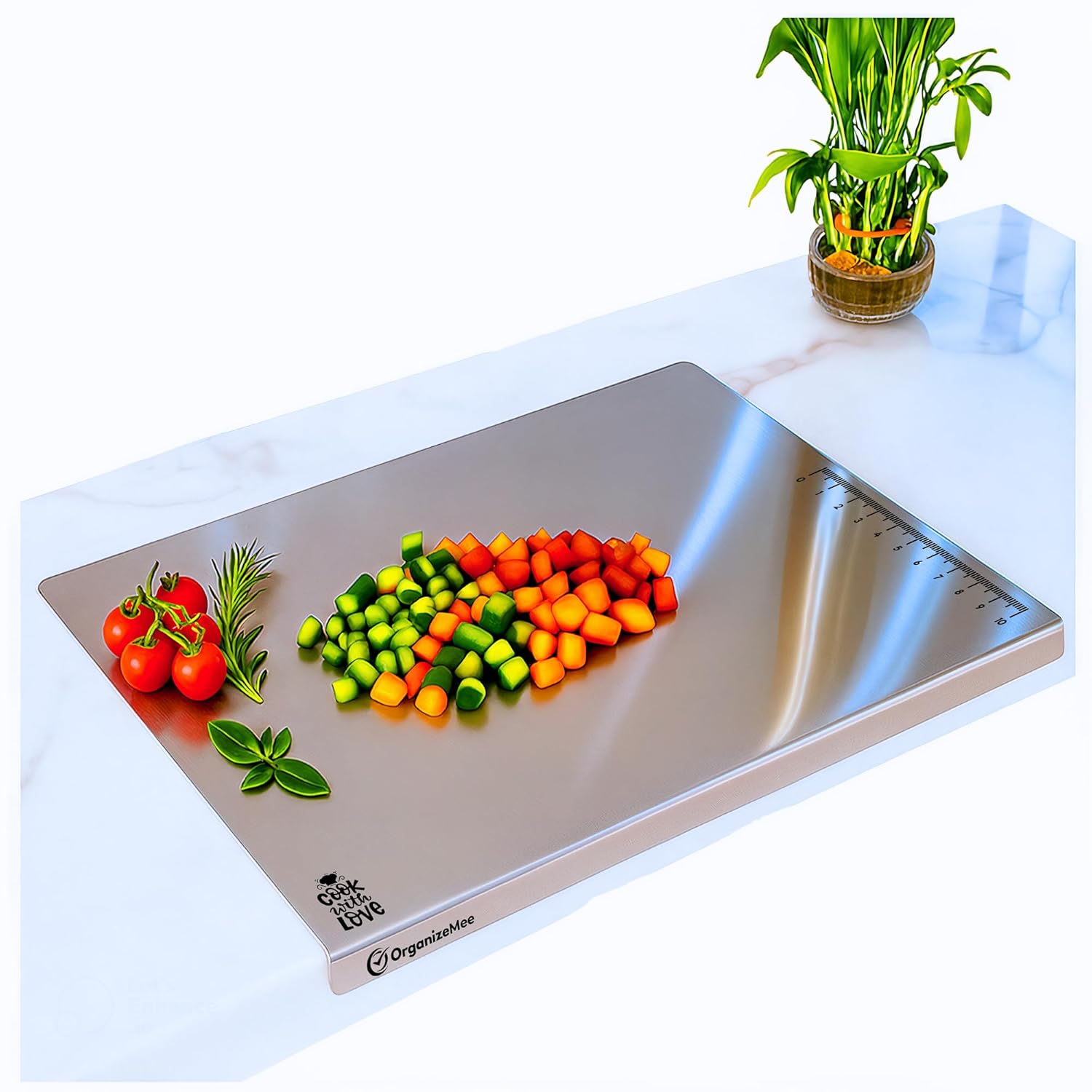 OrganizeMee Stainless Steel Worktop Platform (42 cm x 32 CM) Kitchen Cutting Board Board for Vegetables Fruits Healthy Safe Durable, Countertop (Platform Medium)