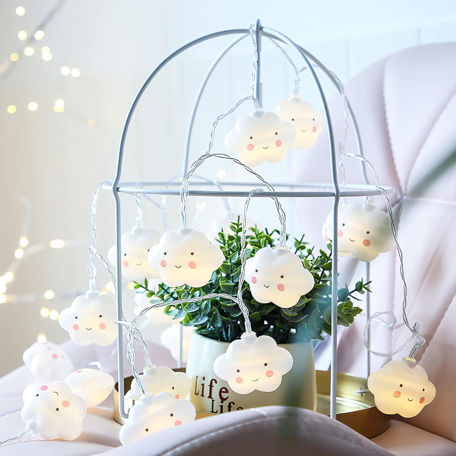 Party Propz Polypropylene White Cloud Light for Room Decor - 14 Feet, 10 Led, Lights for Kids Room, Cute Lights for Room, Kids Room Decoration Items, Lights for Girls Room Decor, Cloud Decoration - Image 6