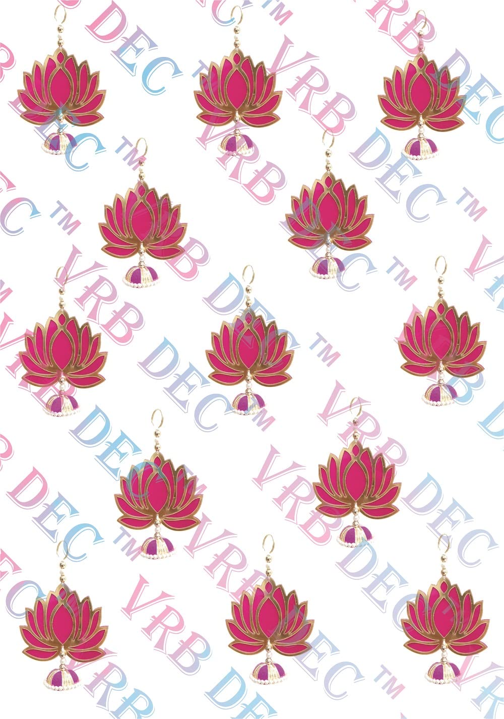 VRB Dec Acrylic TM Pack of 6 Pcs Lotus Hangings for Decoration | Pooja Room Temple | Diwali | Wedding & All Festival | Pink - Image 7