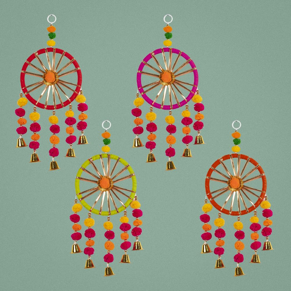 Kaameri Bazaar Wool Colorful Wall Decor And Door Hangings For Home Decoration | Festive Decoration | Balcony, Room, Temple Decoration | Pooja Room Decoration | Decorative Hanging Items | Pack Of 4 - Image 3