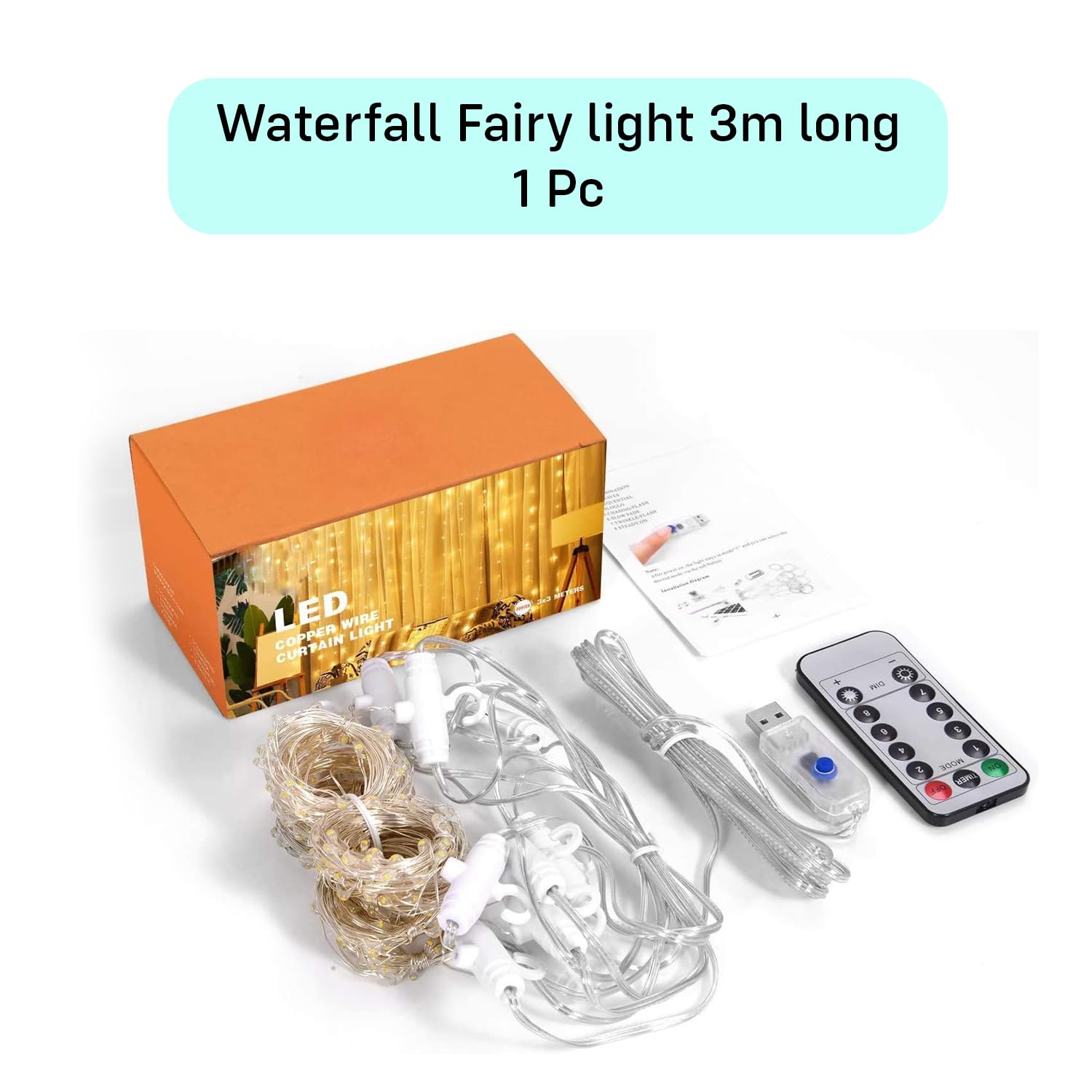 Party Propz Waterfall Curtain Lights for Decoration - 10ft X 10ft USB Operated, Remote Controlled, Christmas Lights for Home Decoration, Warm Led Curtain Lights for Home Decorations - Image 3