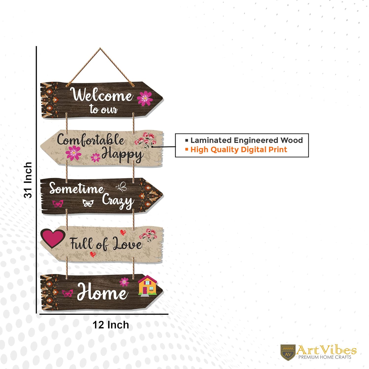 Artvibes Home Quotes Decorative Wall Art Wooden Wall Hanger For Living Room | Bedroom | Gifts | Wood Hangings For Home Decoration | Modern Decor Items | Designer Artworks (Wh 7304N), Set Of 5 - Image 6