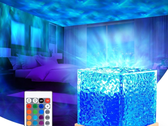 DOCAT 3D Ocean Wave Effect Night Light for Bedroom, 16 Colors Gradual Rotating LED Projection Night Lamp Projector for Bedroom Light Decor, Crystal Table Lamp for Home, Remote Control (Night Lamp)