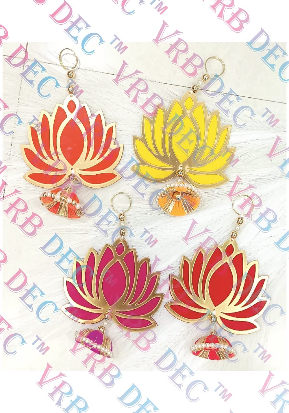 VRB Dec Acrylic TM Pack of 6 Pcs Lotus Hangings for Decoration | Pooja Room Temple | Diwali | Wedding & All Festival | Pink - Image 5