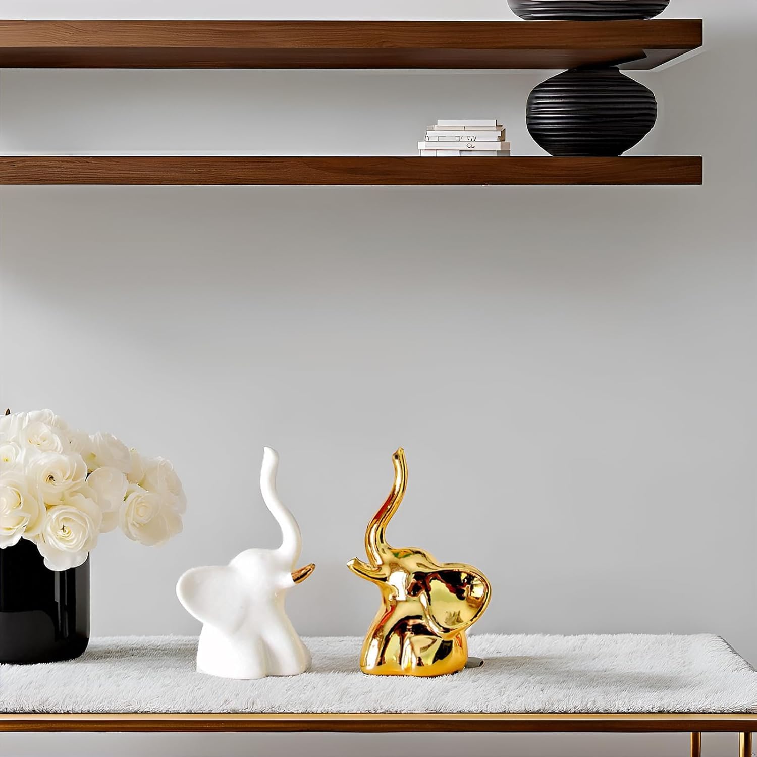 Home Decor Elephant Statue For Good Luck,Fengshui Ceramic Creative Small Modern Style Elephant Idol Figurines,Decorative Gift Items For Home,Office Desktop,Living Room (2pcs),White,Gold - Image 10