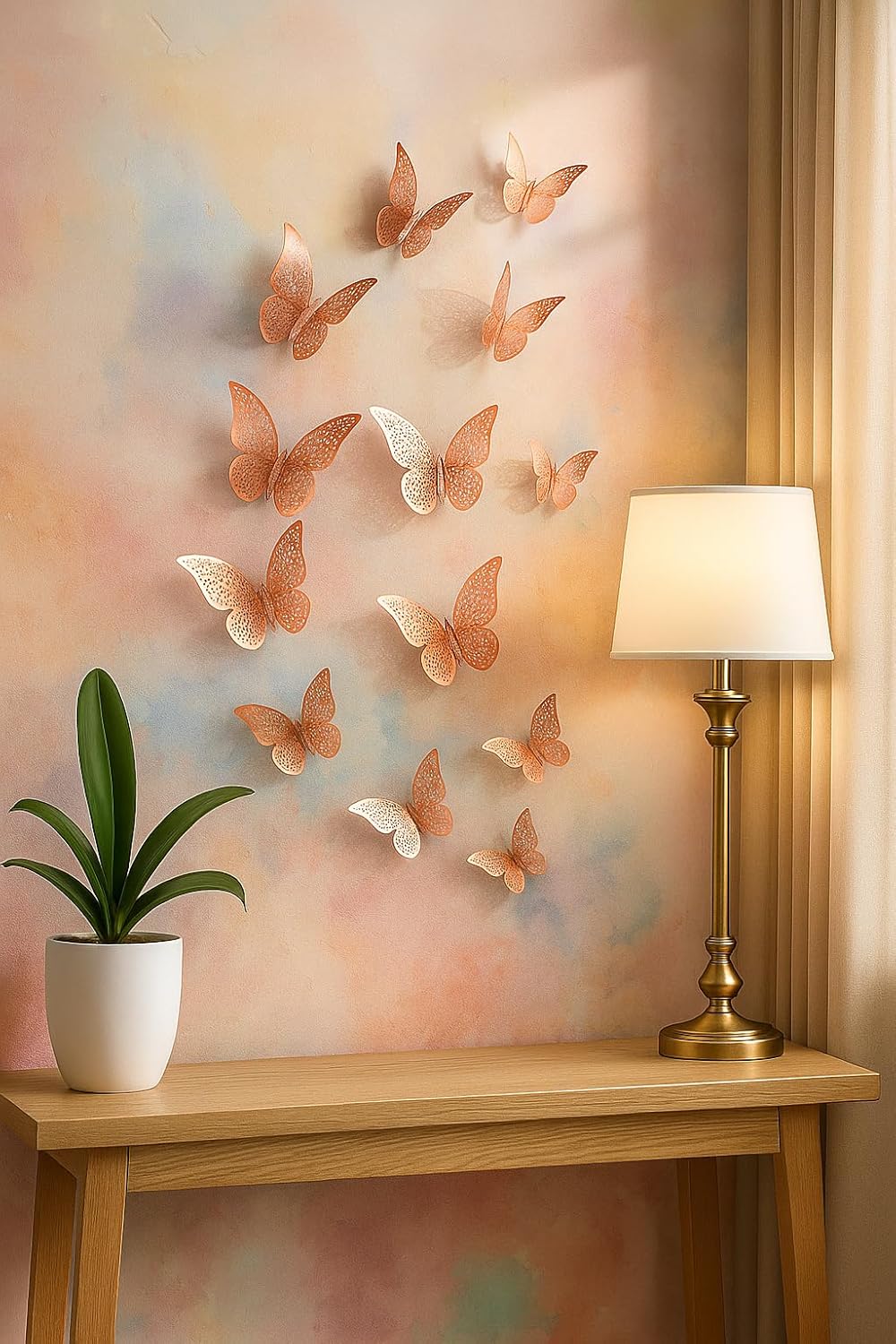 Xtore ® Congealed Paper Metallic Finish Home Decor 3D Butterfly with Sticking Pads (Rose Gold) -Set of 12 Pcs - Image 4