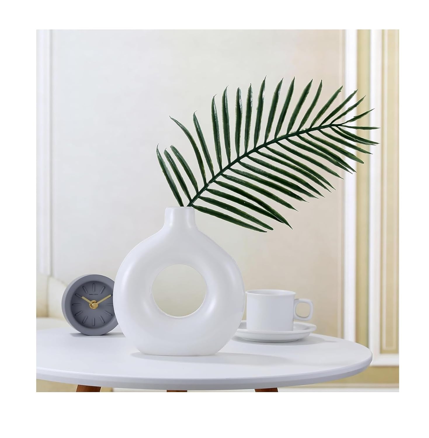 SPHINX White Ceramic Donut Vase, 6 Inch Modern Flower Vase for Pampas Grass, Dried Flowers, Home & Office Decor, Centerpiece, Handcrafted Gift Vase Only - Image 6