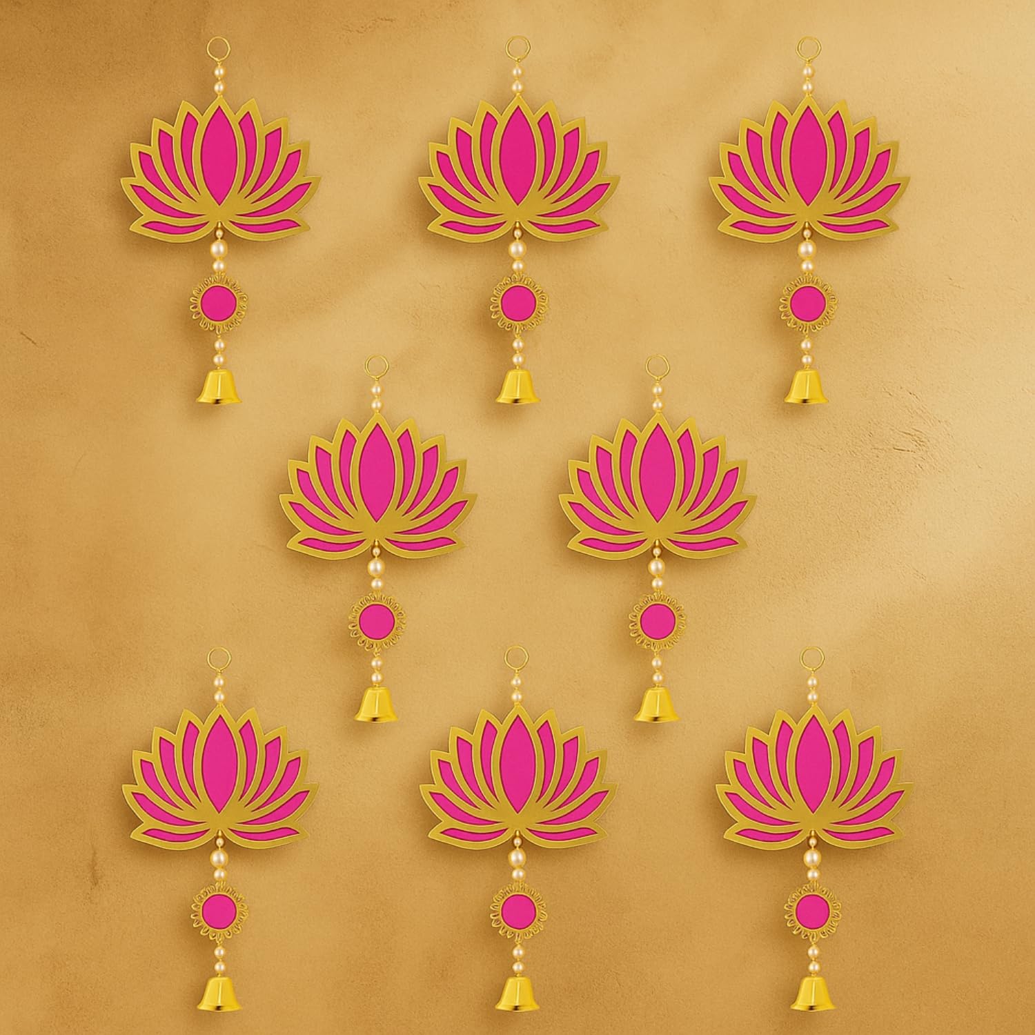 Panchhi Store Wall Hangings for Home Decoration Lotus Latkan Toran with Bells Diwali Dcor Items, Ganpati Decoration Items for Home Pooja Deocration Items for All Festivals Decore - Pink Pack of 6 - Image 5