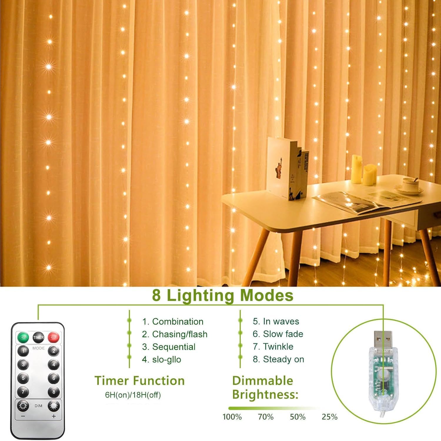 Party Propz Waterfall Curtain Lights for Decoration - 10ft X 10ft USB Operated, Remote Controlled, Christmas Lights for Home Decoration, Warm Led Curtain Lights for Home Decorations - Image 7