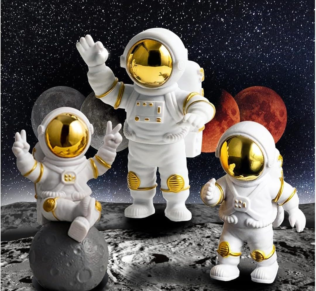 VRB DecTM 3Pcs Astronaut Figurine Spaceman Statue Ornament Toys Statue for Showpiece Home Room Office Desktop Decoration/Car Dashboard/Perfect Valentine Items (3 Pcs Big Golden Astronaut showpiece) - Image 2