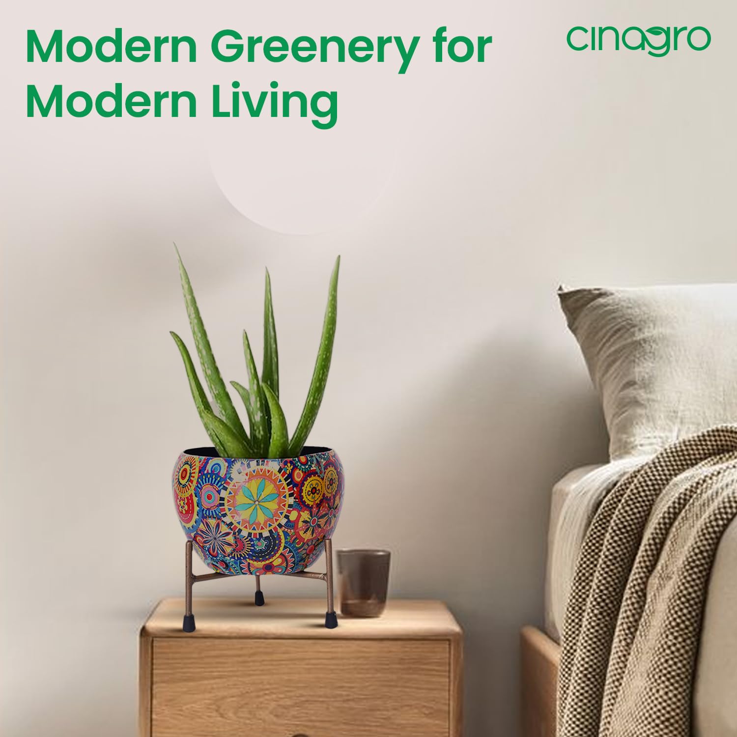 CINAGRO Metal Flower Vase Planter Pot with Iron Stand, Pots for Plants, Plant Pots for Home Decoration, Succulent Pot, Indoor Planter Garden Decor (Size: 6X6 inch) Style: Mandala Fusion Spectrum - Image 8