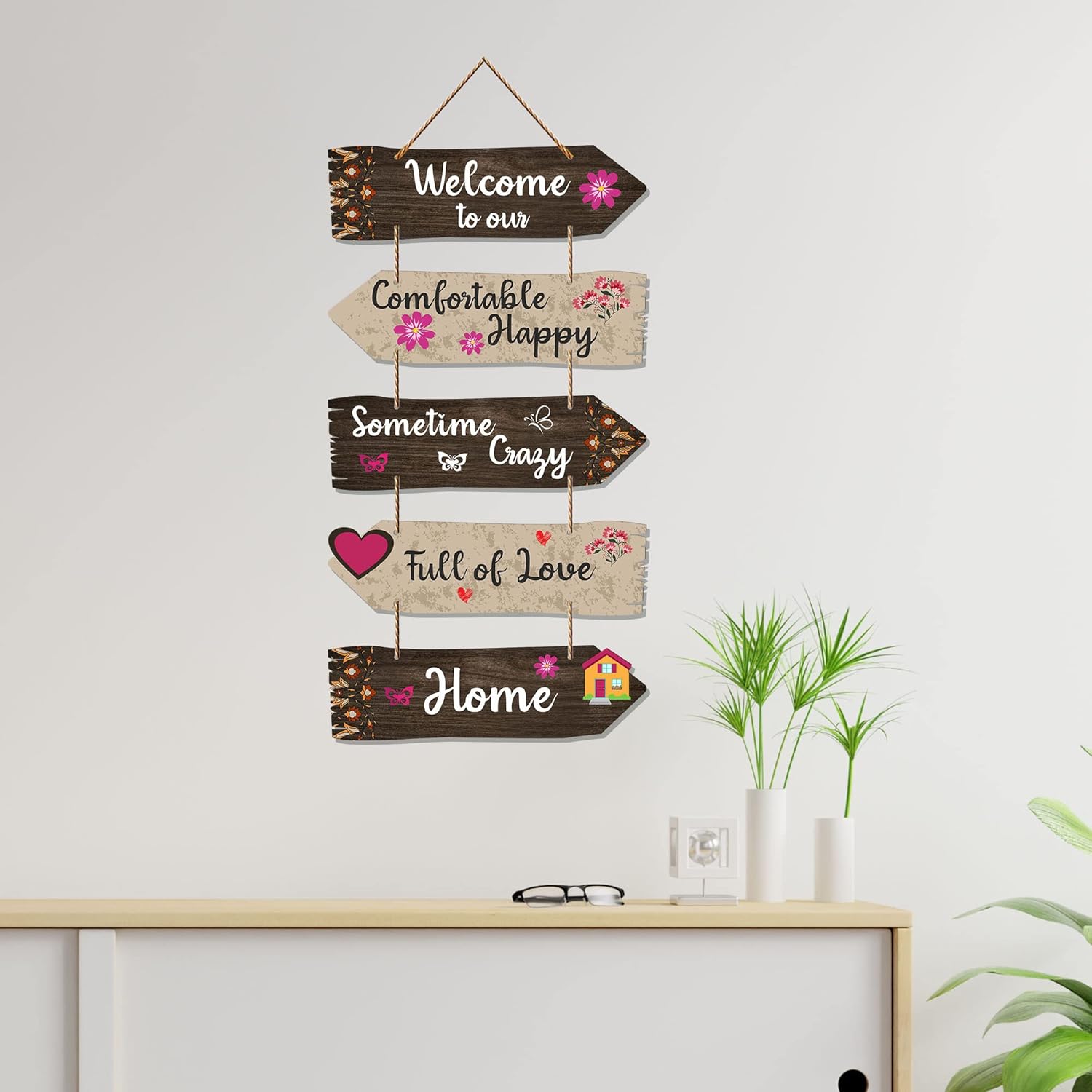Artvibes Home Quotes Decorative Wall Art Wooden Wall Hanger For Living Room | Bedroom | Gifts | Wood Hangings For Home Decoration | Modern Decor Items | Designer Artworks (Wh 7304N), Set Of 5 - Image 3