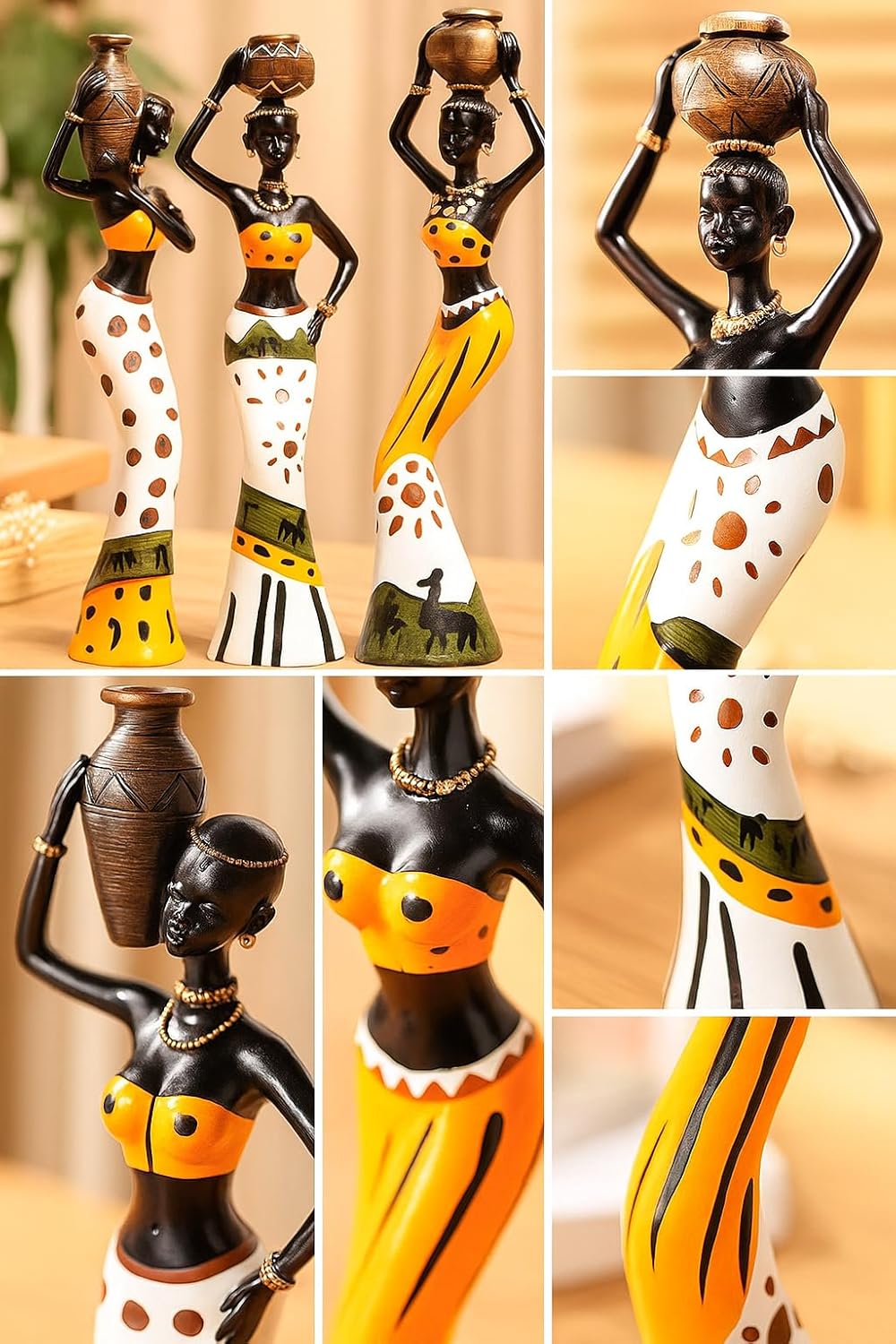 Xtore Beautiful Finish Uniquely Hand Crafted Home Dcor African Tribal Women Art Piece Handicraft Resin (Set of 3, Multicolour) - Image 5