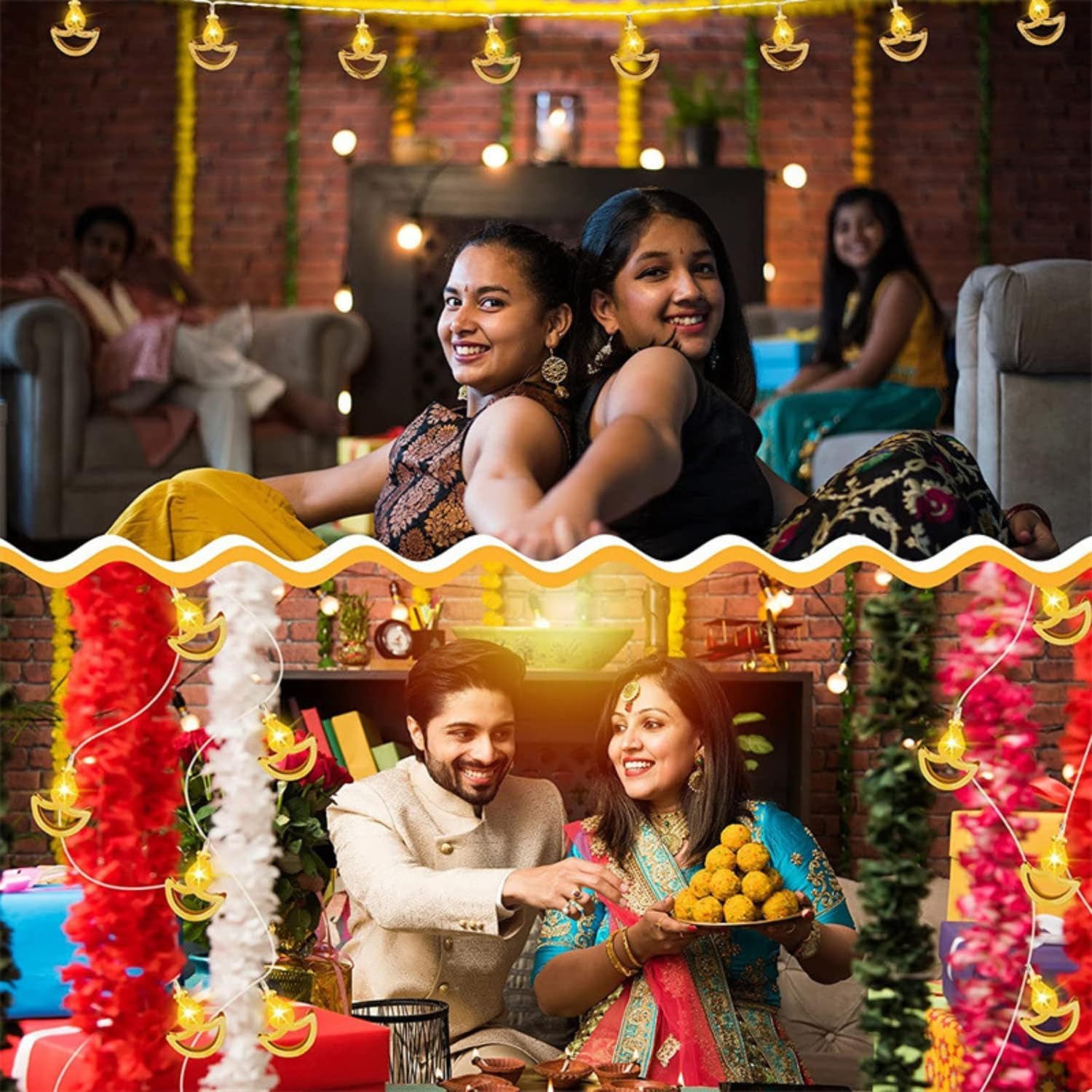 14 LED Metal Diya String Lights for Diwali Decoration, Pooja Room, Mandir, Wedding & Festive Home Décor | Decorative Diya Fairy Lights - Image 7