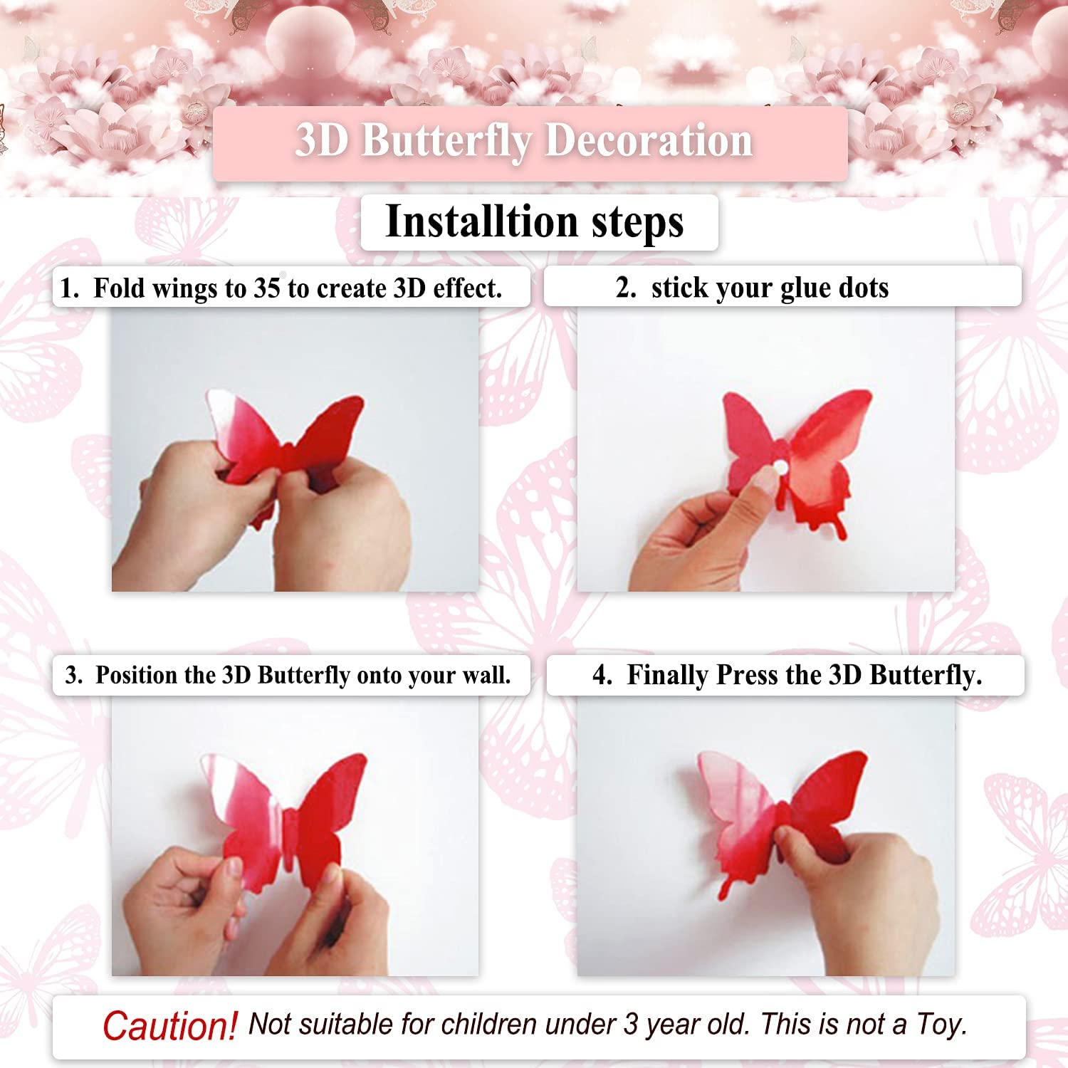 Xtore ® Congealed Paper Metallic Finish Home Decor 3D Butterfly with Sticking Pads (Rose Gold) -Set of 12 Pcs - Image 7