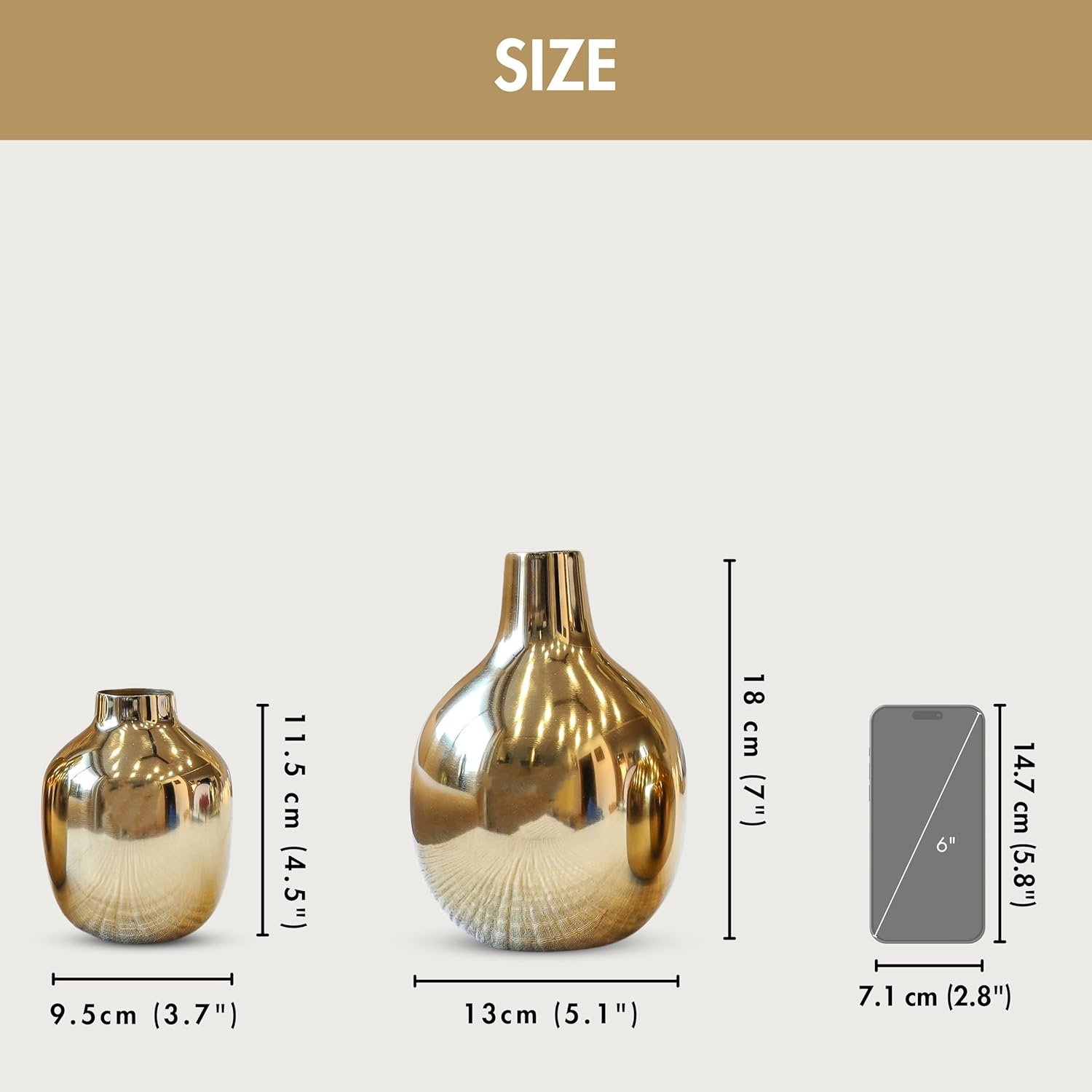 Behoma Glossy Golden Metal Flower Vase for Home Decor| Decoration Item for Living Room Office|Table Decorative Flower Pot for Gifting on Diwali Ganpati Onam | (Pack of 2, Gold) (Flowers not Included) - Image 4