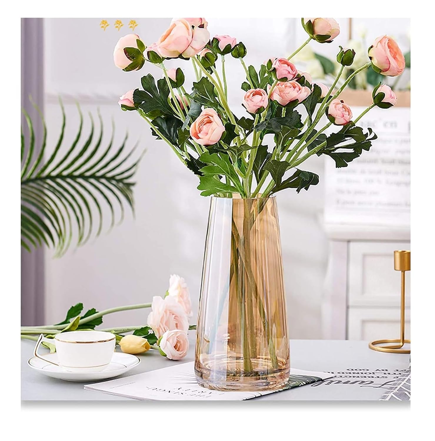 SPHINX Decorative Glass Vase for Flowers Plants Home Decor Office Living Table Decorations, Vases for Home Decor, Luster Glass Vase,Modern - (Crystal Amber, Approx 9 Inches Height) - Image 2