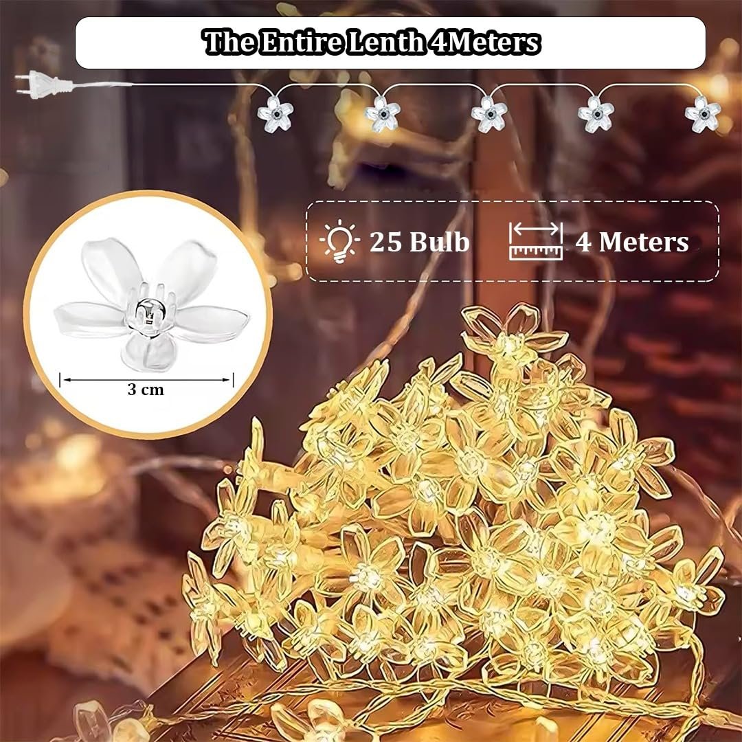 fizzytech Silicone Flower LED String Lights – 25 LED, 5 Meter Warm White Copper Wire Fairy Lights for Window, Wall, Garden, Diwali, Christmas, Wedding & Home Decoration - Image 5