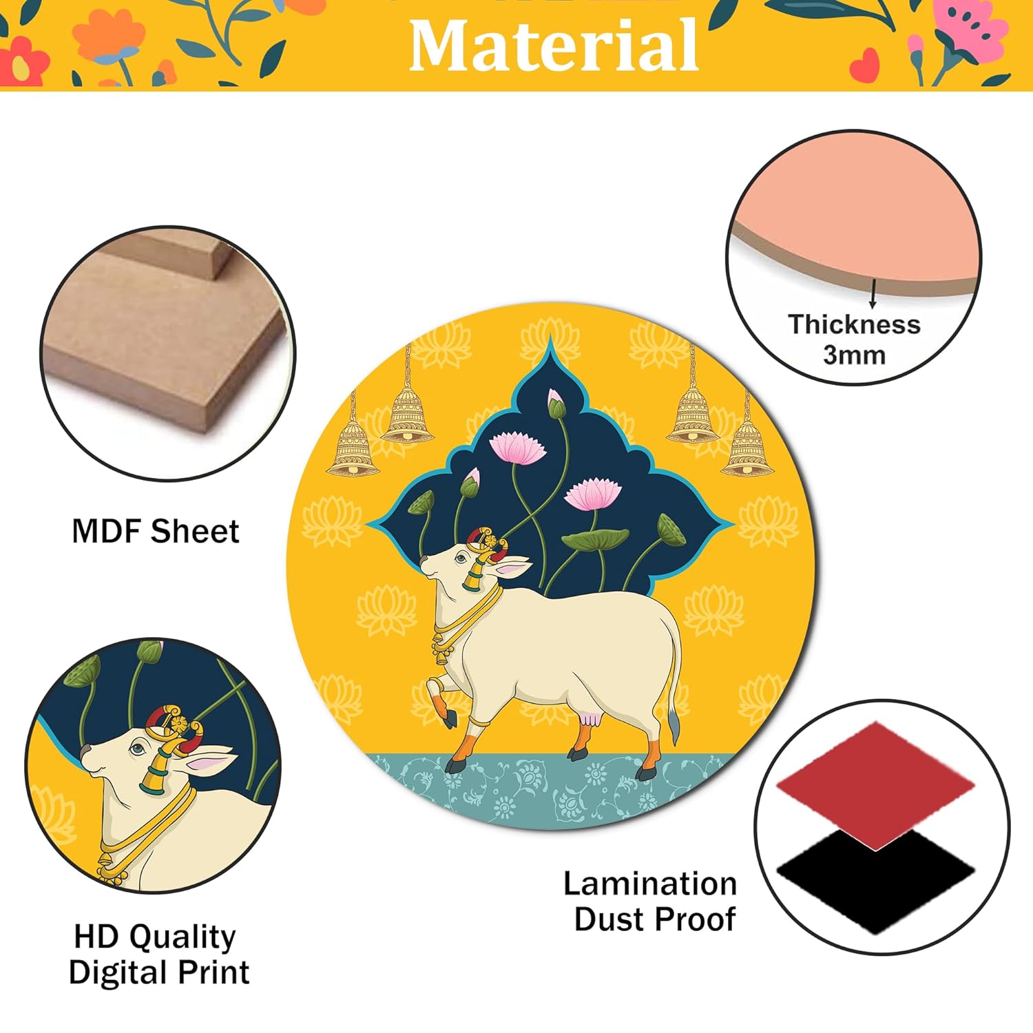 Pichwai Art Painting Wall Hangings For Living Room | Wall Hanging Decorative Items | Decoration Items For Home | Waterproof Film (Color 9) - Image 6