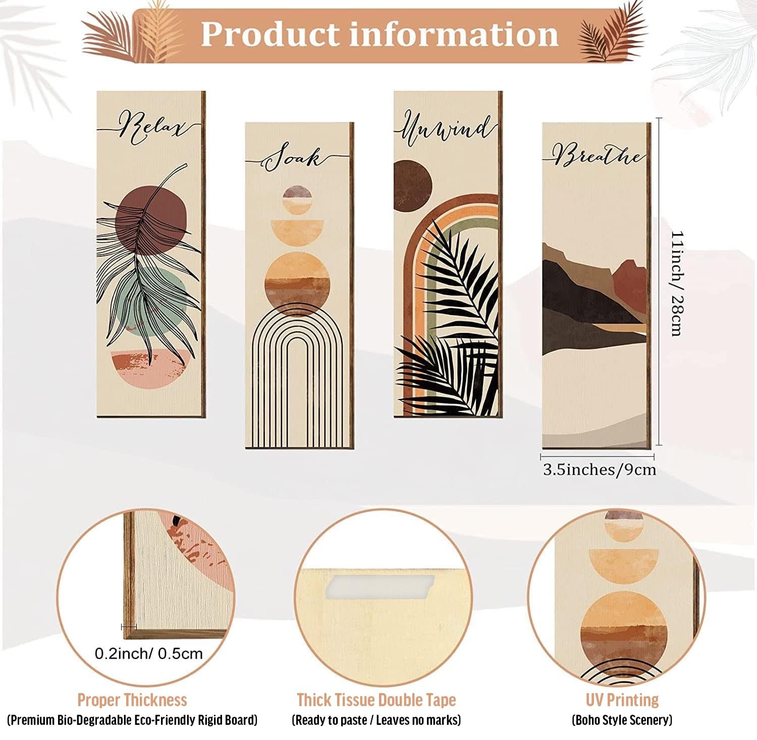 Wall Decor for Living Room - WallHangings for Home Decoration - Walls Decorations Items for Living Room - WallArt - Bedroom Wall Decor - Rigid Eco-Friendly Recycled Board - Double Tape wall decor, 4 Pieces - Image 3