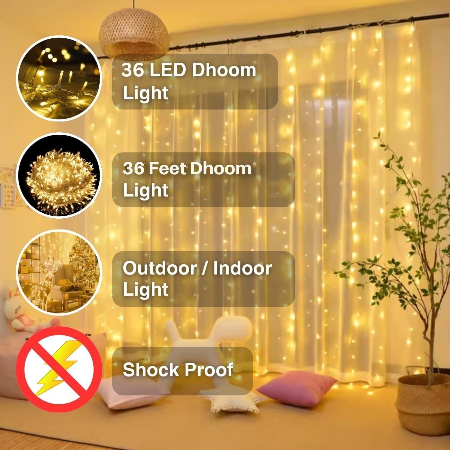 36 Feet LED Fairy String Lights β 36 Bulbs on Waterproof Copper Wire | Decorative Lights for Bedroom, Garden, Wedding, Diwali & Christmas Home Decoration (Warm White) - Image 4