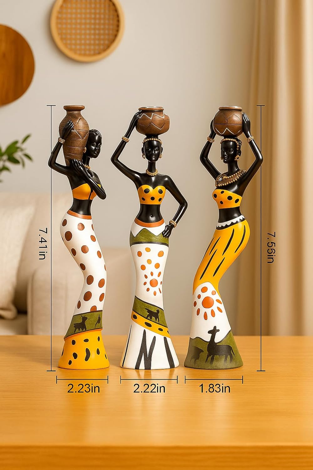 Xtore Beautiful Finish Uniquely Hand Crafted Home Dcor African Tribal Women Art Piece Handicraft Resin (Set of 3, Multicolour) - Image 3