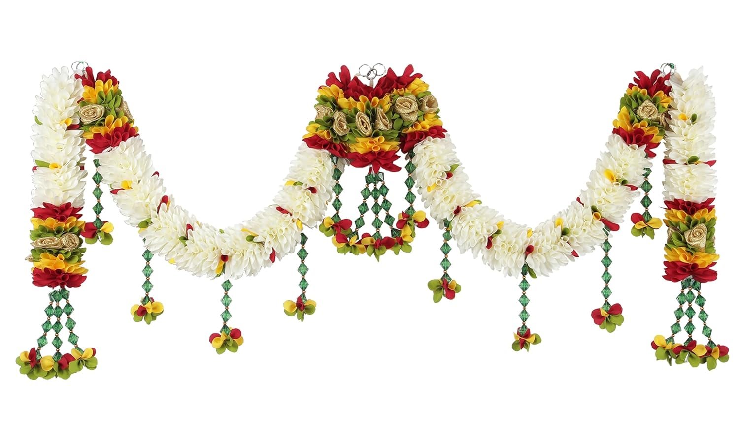 Daedal crafters Crystal Hanging Artificial Flower Toran for Main Door Entrance, Reusable Thoran for Pooja Mandir, Living Room & Home Décor, Bandarwal for Festival Decoration (42x14 inch) - Image 4