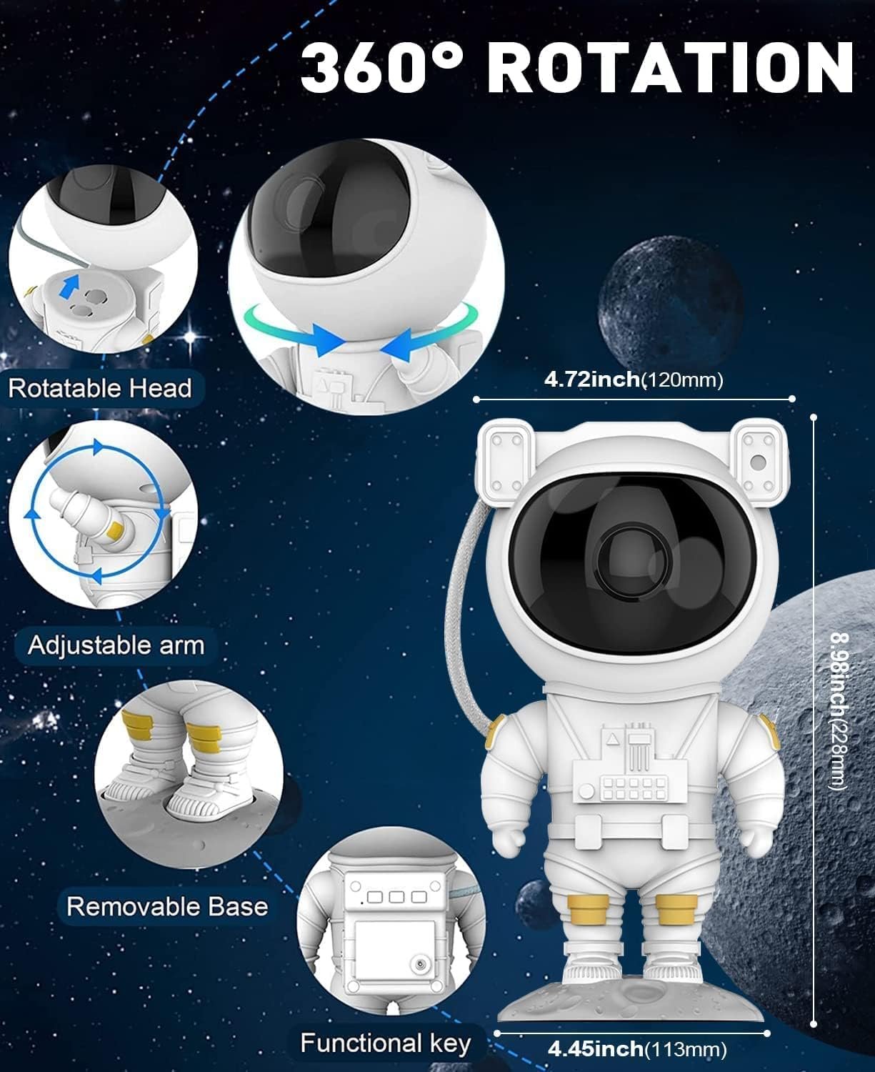 One94Store Astronaut Galaxy Projector Night Light – 360° Rotating Nebula Star Projector with Remote Control, Timer & Adjustable Head – Space Lamp for Kids’ Bedroom, Gifts, Gaming Room, Home & Décor - Image 6