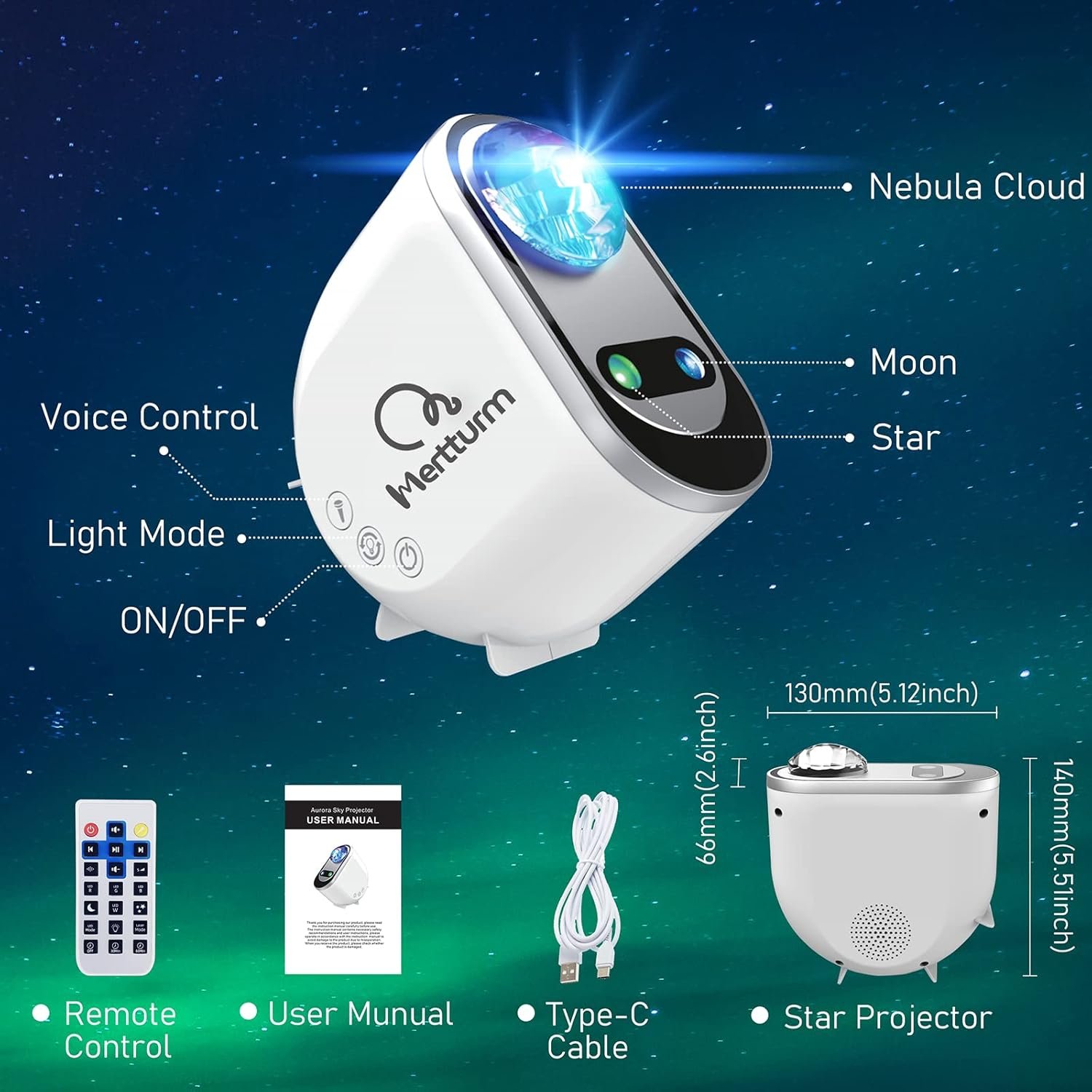Galaxy Aurora Projector, 3 in 1 LED Northern Lights Star Projector, 6 White Noise Starry Moon Light with Bluetooth Speaker for Adult Kids Gift, Bedroom, Room Decor Gift - Image 8