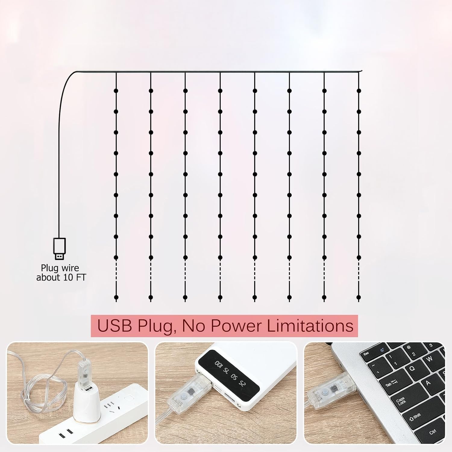 Party Propz Waterfall Curtain Lights for Decoration - 10ft X 10ft USB Operated, Remote Controlled, Christmas Lights for Home Decoration, Warm Led Curtain Lights for Home Decorations - Image 4