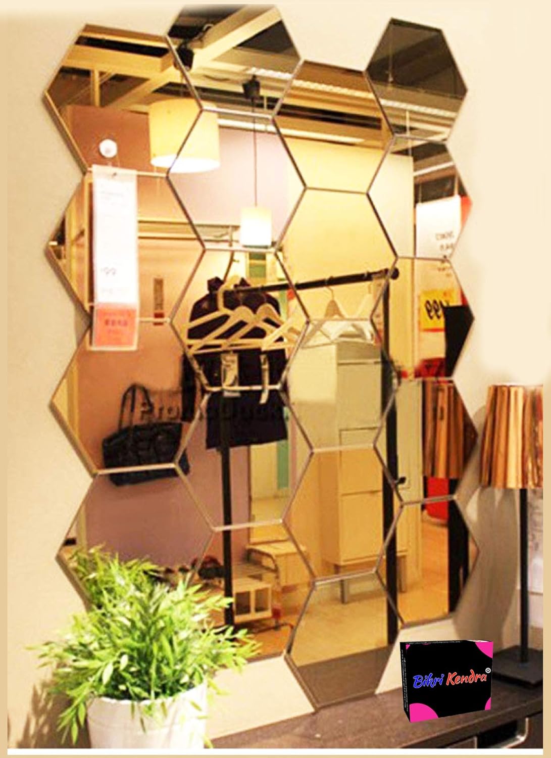 Bikri Kendra - Hexagon 20 Golden Stickers for Wall, Hexagon Mirror, Acrylic Mirror Sticker, Hexagonal Wall Sticker, - Image 2