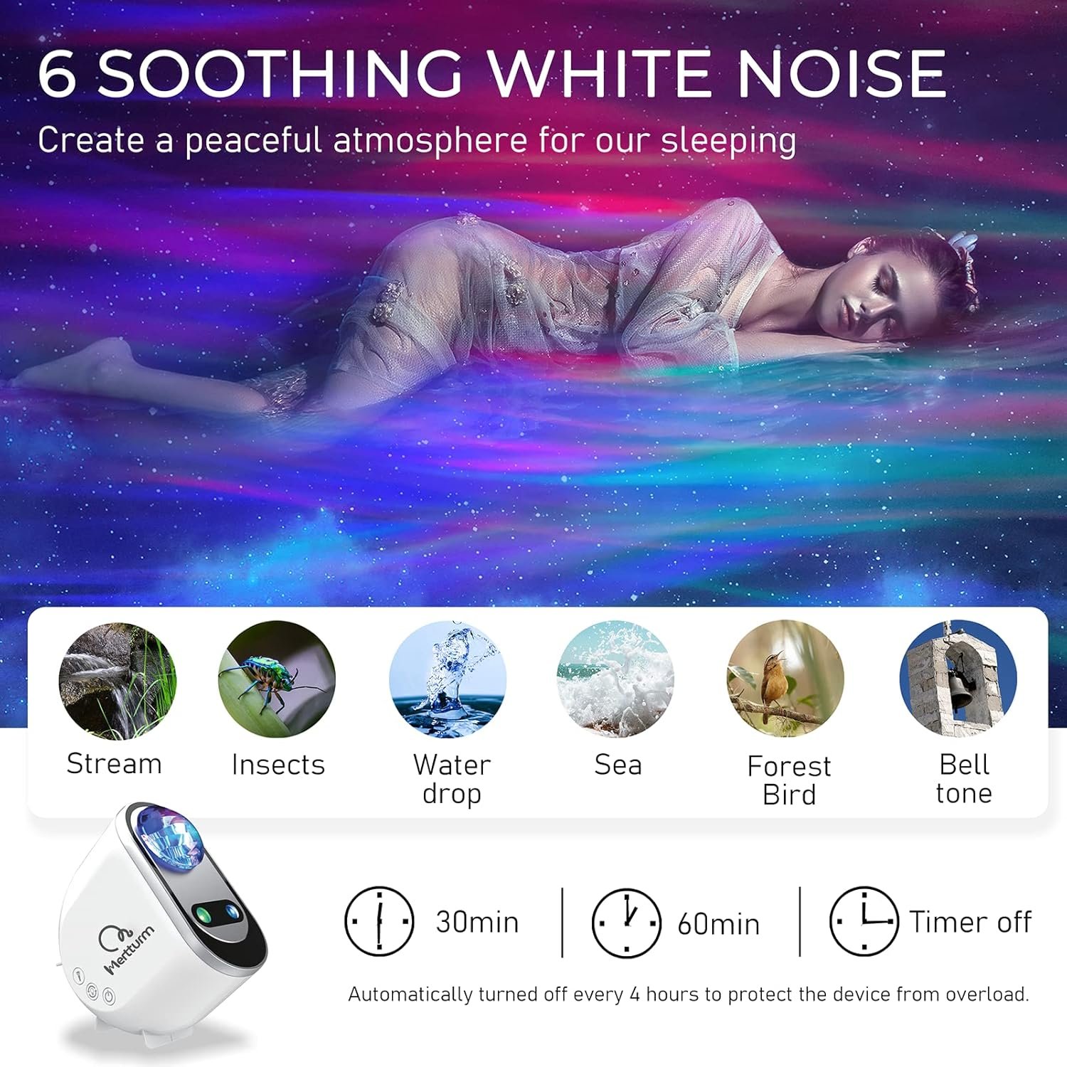 Galaxy Aurora Projector, 3 in 1 LED Northern Lights Star Projector, 6 White Noise Starry Moon Light with Bluetooth Speaker for Adult Kids Gift, Bedroom, Room Decor Gift - Image 6