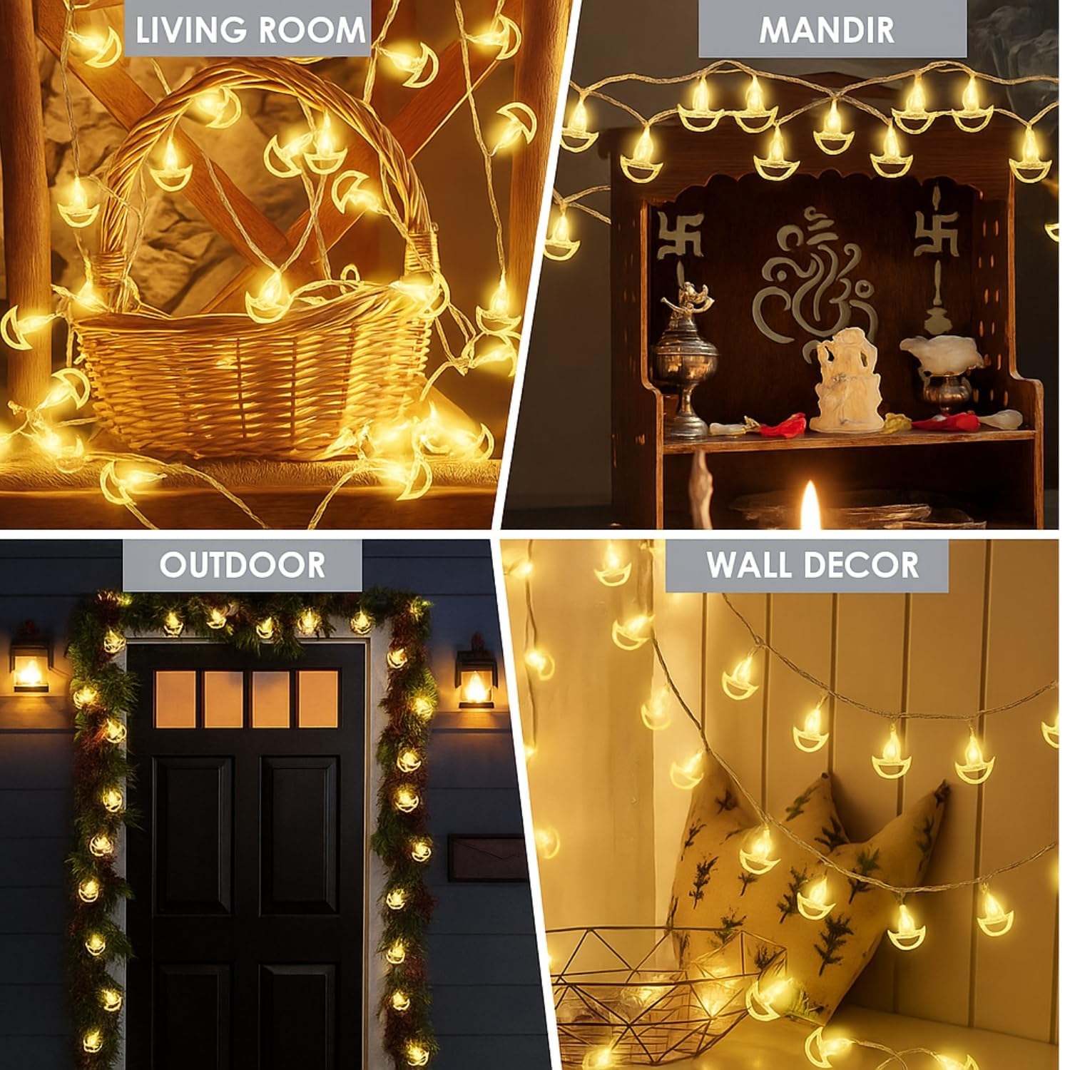 14 LED Metal Diya String Lights for Diwali Decoration, Pooja Room, Mandir, Wedding & Festive Home Décor | Decorative Diya Fairy Lights - Image 6