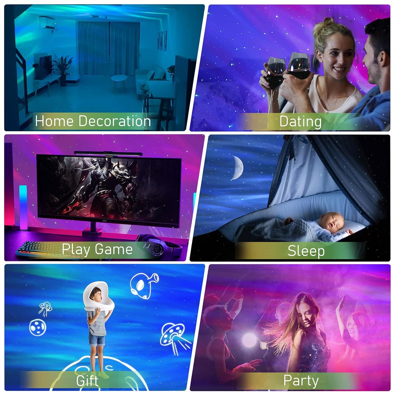 Galaxy Aurora Projector, 3 in 1 LED Northern Lights Star Projector, 6 White Noise Starry Moon Light with Bluetooth Speaker for Adult Kids Gift, Bedroom, Room Decor Gift - Image 4