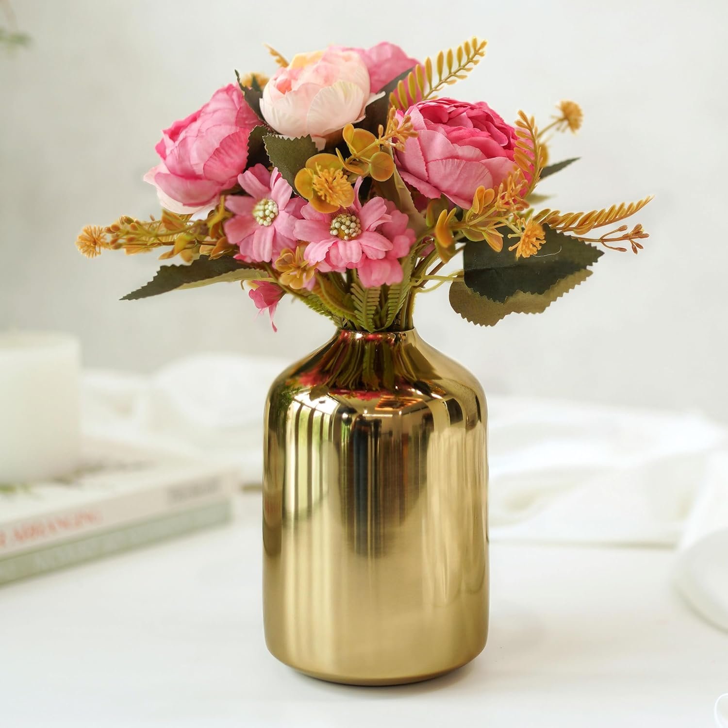 Behoma Metal Flower Vase for Home Decor Bedroom Living Room Office Wedding | Table Decorative Item for Festivals Birthday Gold (Flower Not Included, Modern) - Image 4