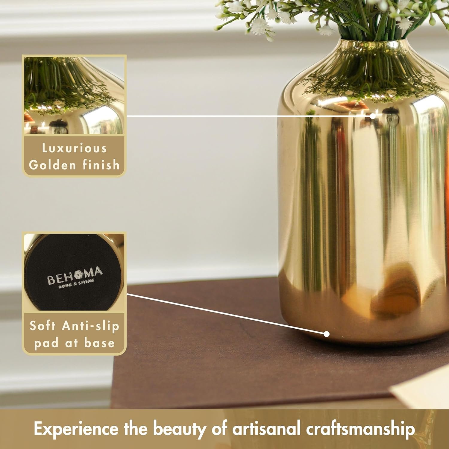 Behoma Metal Flower Vase for Home Decor Bedroom Living Room Office Wedding | Table Decorative Item for Festivals Birthday Gold (Flower Not Included, Modern) - Image 8