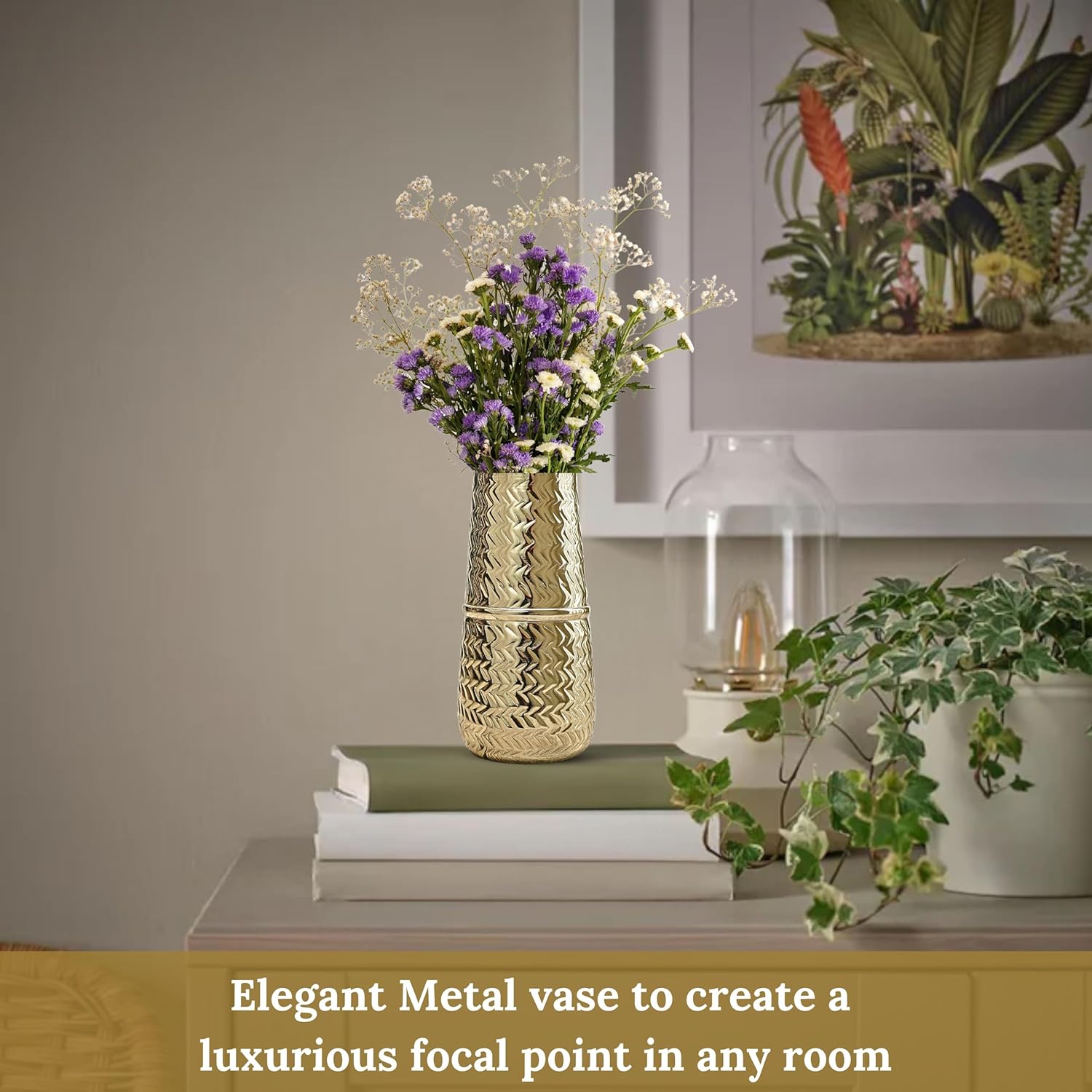 BEHOMA Arrow Engrave Metal Cylindrical Vase for Living Room,Decoratives for Indoor Home Decor Office Decor Balcony,Best Gift for Birthday Anniversary Festival,Golden 1 Large Pcs(Flower not Included) - Image 9