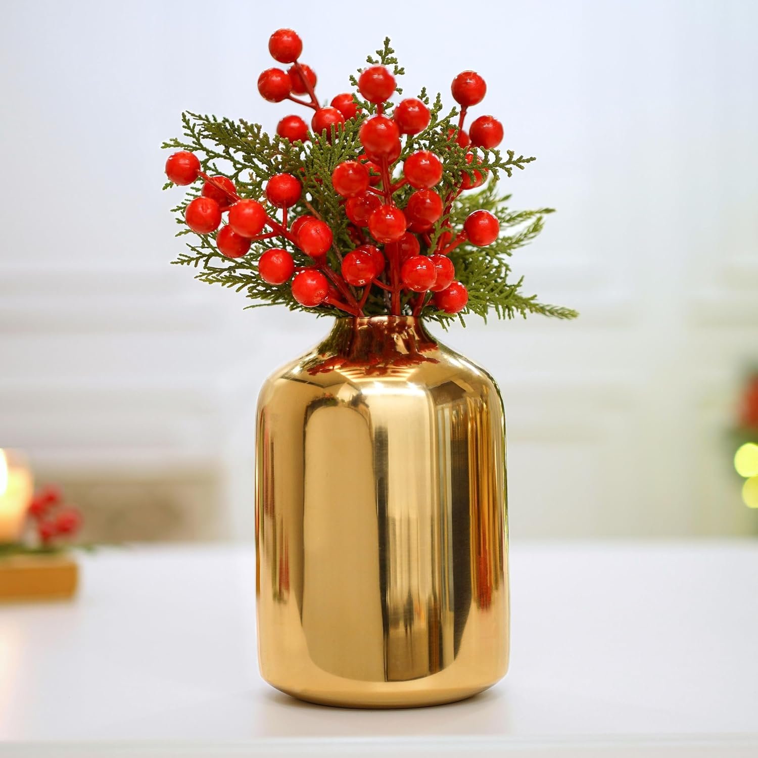 Behoma Metal Flower Vase for Home Decor Bedroom Living Room Office Wedding | Table Decorative Item for Festivals Birthday Gold (Flower Not Included, Modern) - Image 2