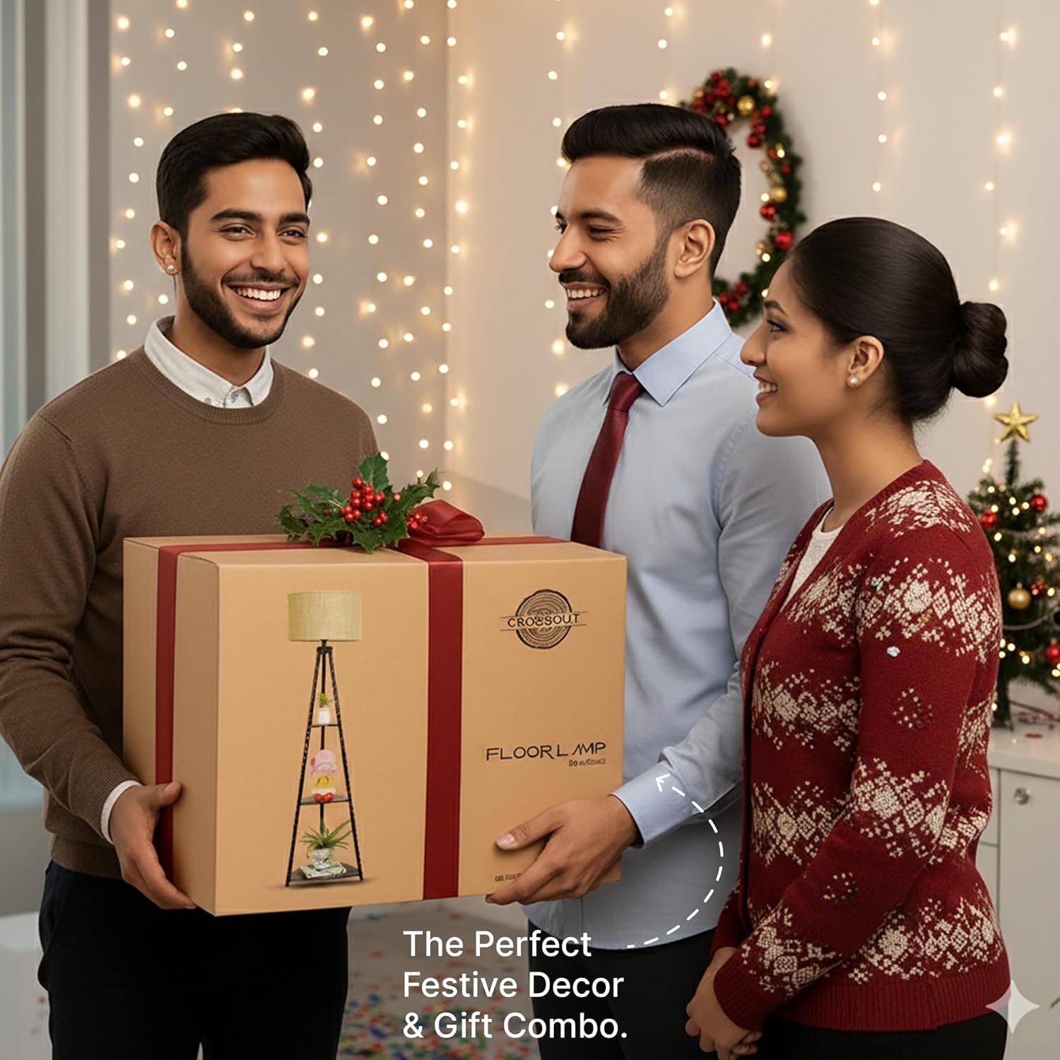 Crosscut Furniture LED Tripod Floor Lamp with 3 Shelves, Brown Jute, Metal Corner Floor Lamp, for Decoration and Gifting - Image 7