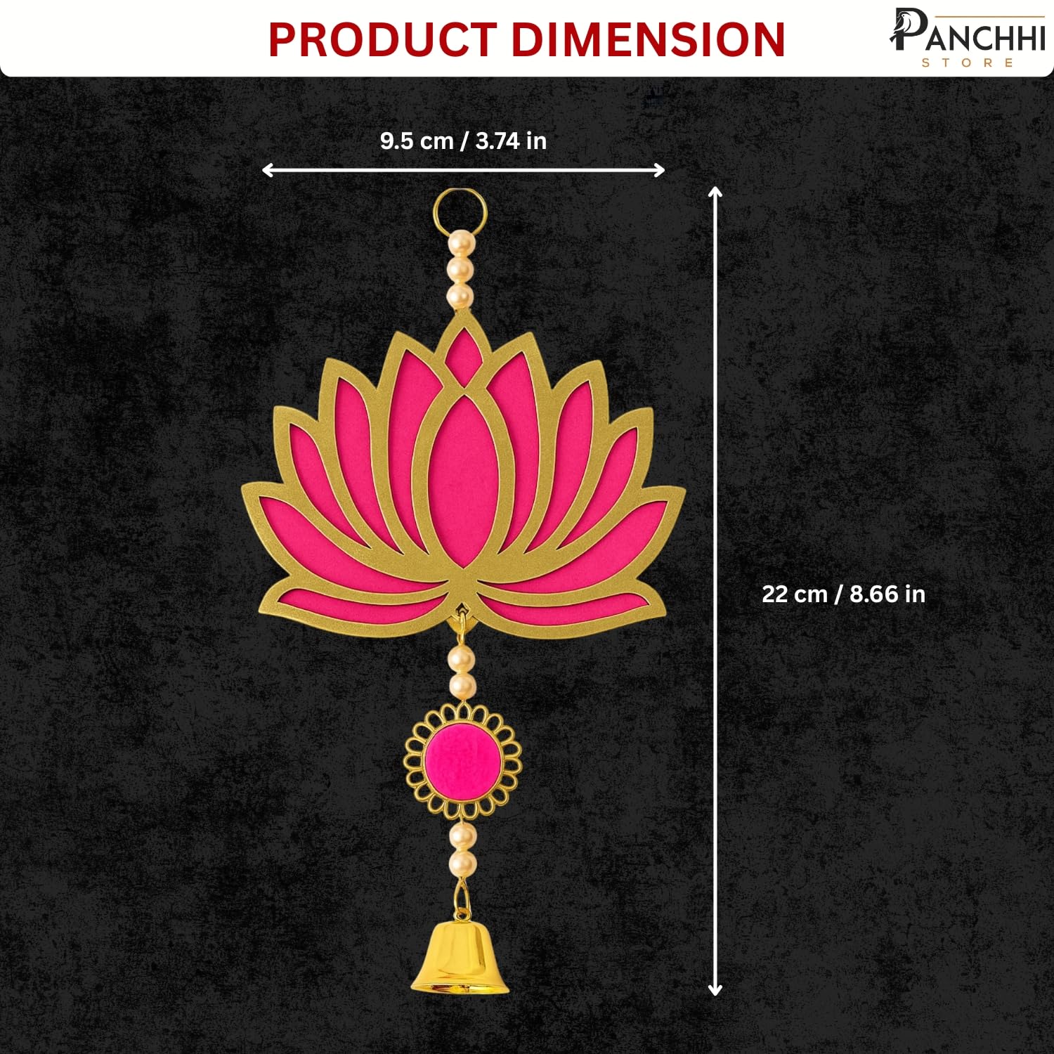 Panchhi Store Wall Hangings for Home Decoration Lotus Latkan Toran with Bells Diwali Dcor Items, Ganpati Decoration Items for Home Pooja Deocration Items for All Festivals Decore - Pink Pack of 6 - Image 3